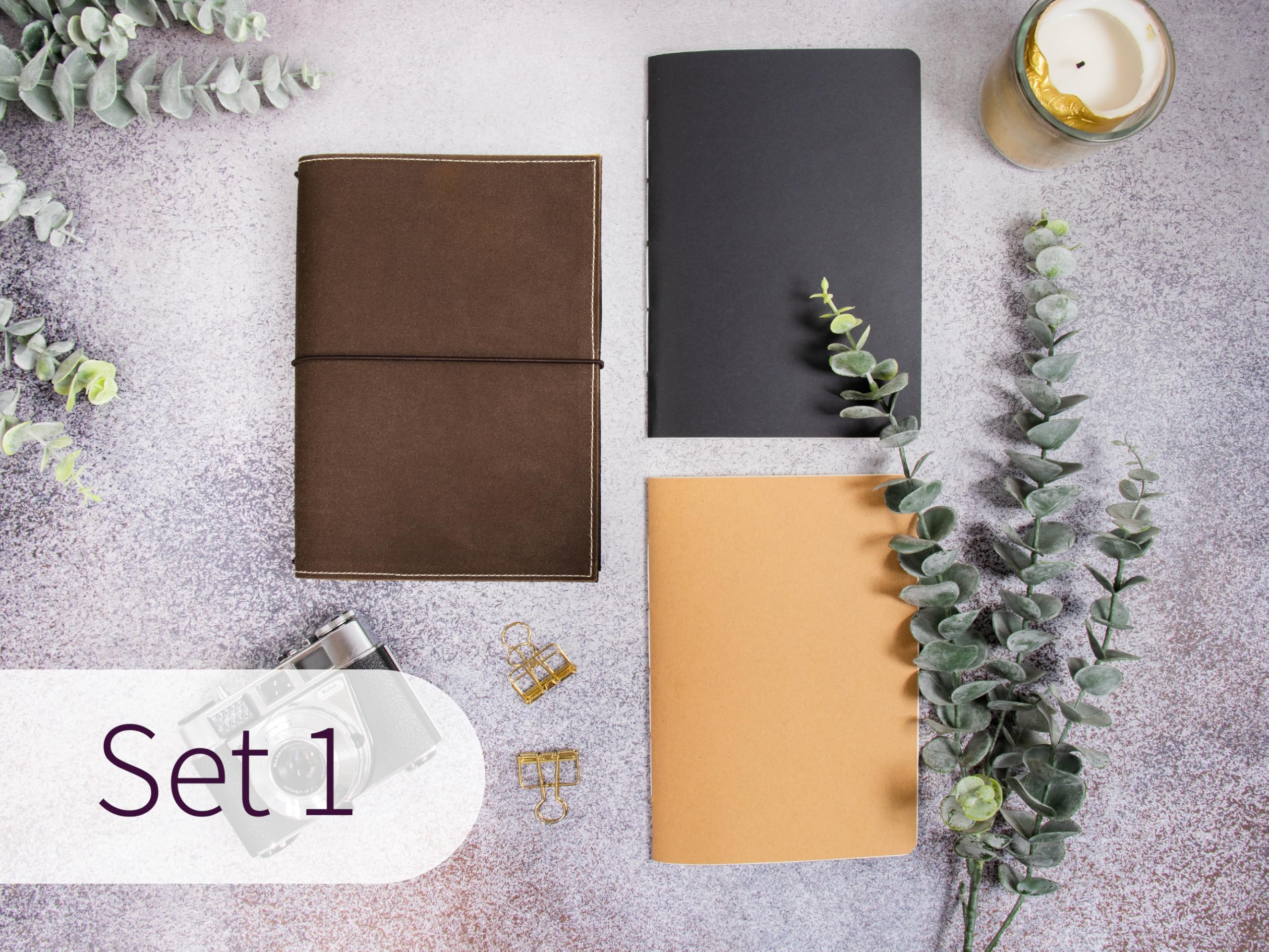 Travelers Notebook, braun, – verschiedene Größen, nachfüllbar – Handmade Journal aus waxed Canvas, Platz für 2 Hefte, optional mit Notizheften, dots oder blanko, undatiert