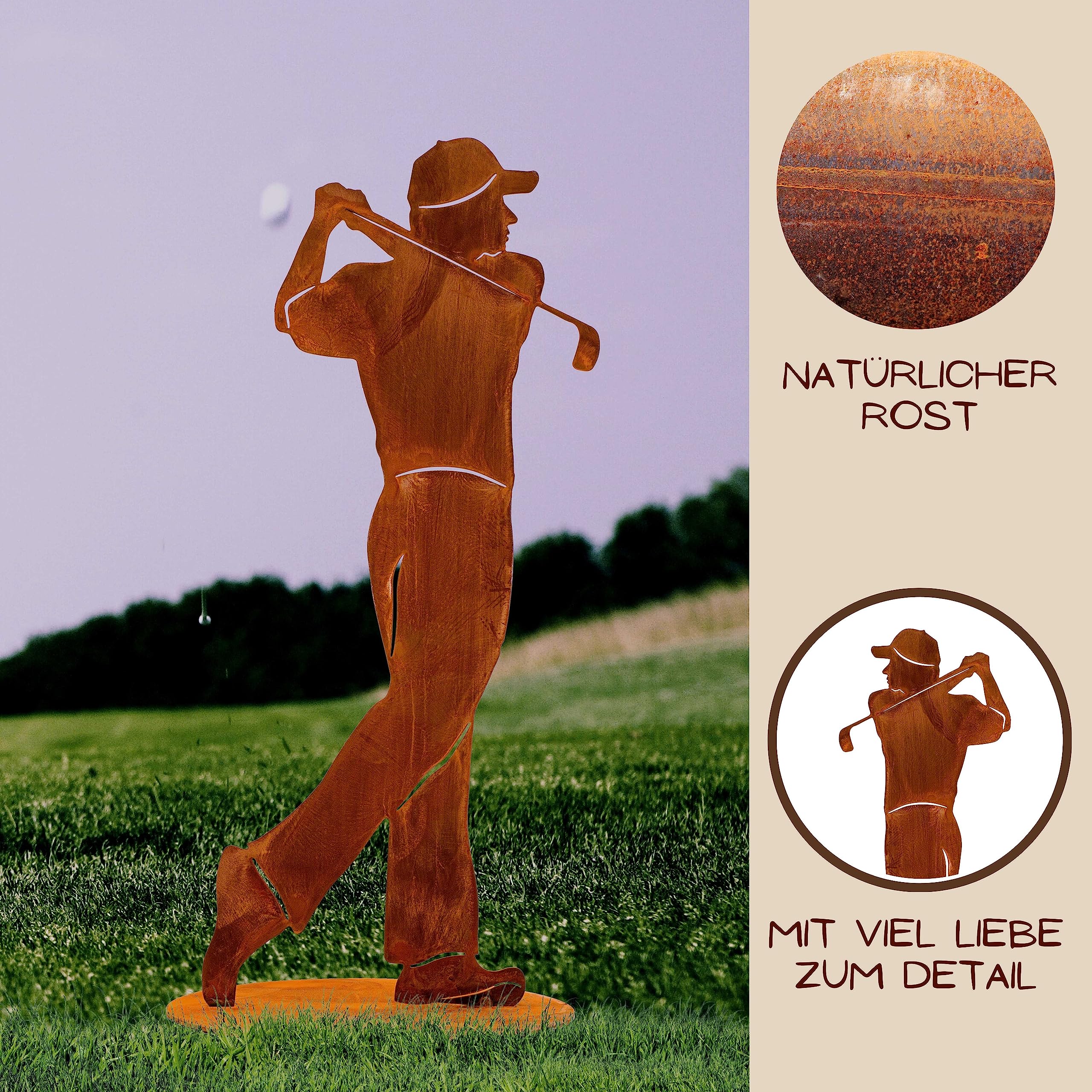 Rostikal Figurka golfisty 40 cm dekoracja ogrodowa rdza golfista figurka dekoracyjna do salonu