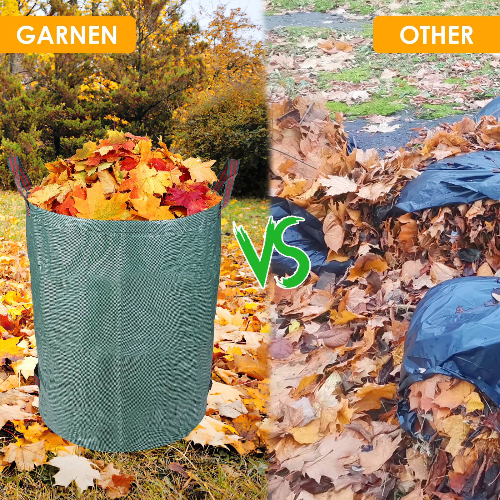 Sac de Jardin Réutilisable 272 L, Lot de 3 Sacs Vegetaux Indéchirable, Sac à Déchets de Jardin en Tissu Polypropylène Durable, Pliable