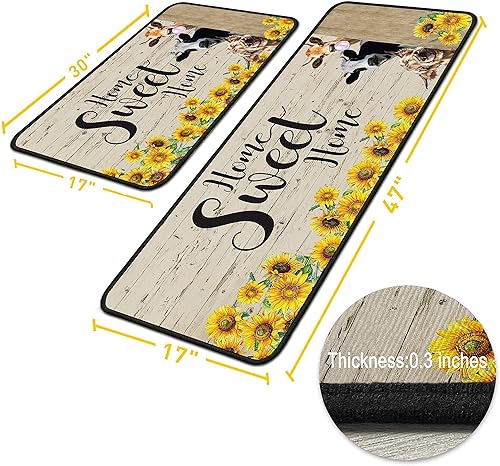 Miniatura 3 de Juego de 2 tapetes de cocina con diseño de gallo para cocina, decoración de granja para cocina, acolchados, antifatiga, juego de 2 piezas y tapete