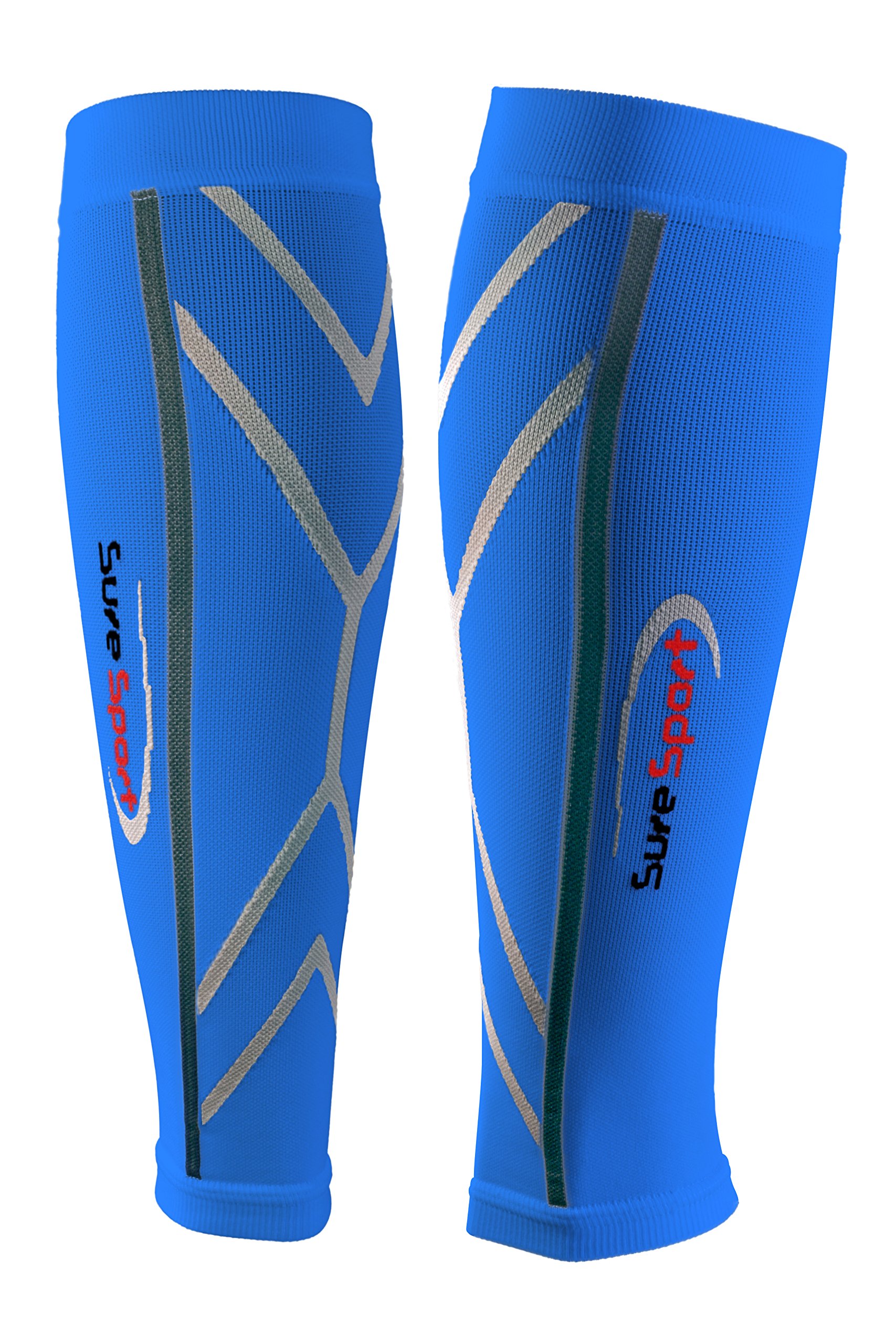SureSport® Men's and Women's True Graduated Calf Compression Sleeves - 18-25 mmHg Medical Grade (Large, Blue) Great for Shin Splints - Ideal uses include Crossfit, Basketball, Running, Baseball, Walking, Cycling, Training and Travel - Increases Circulation - Help Speed Recovery