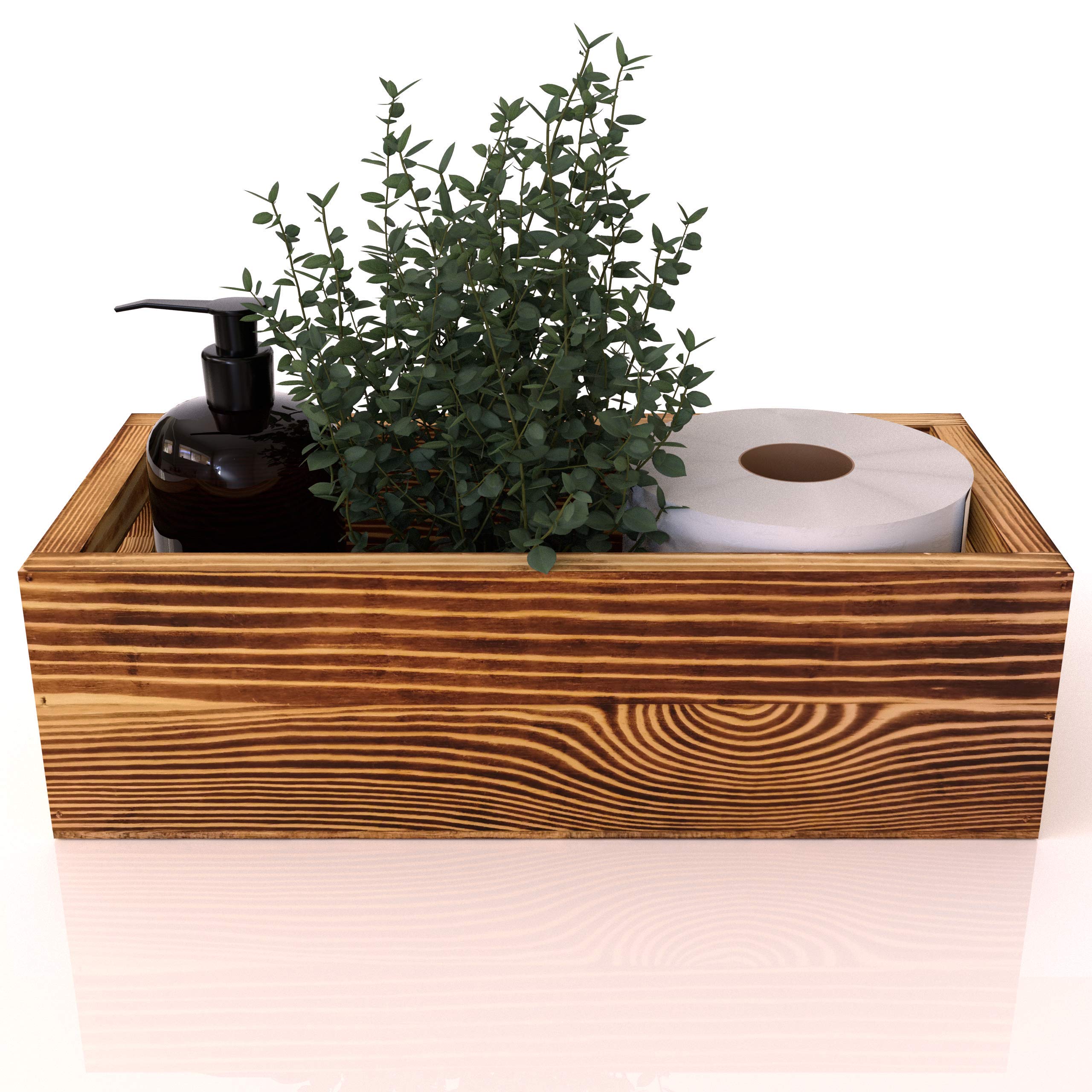 Rustic Home Decor Box - Toilet Paper Holder, Caddy Organizer for Masks, or Farmhouse Kitchen Utensil Holder Caddy, DIY Wood Box for Toilet Tank Tray, Bathroom Decor Box