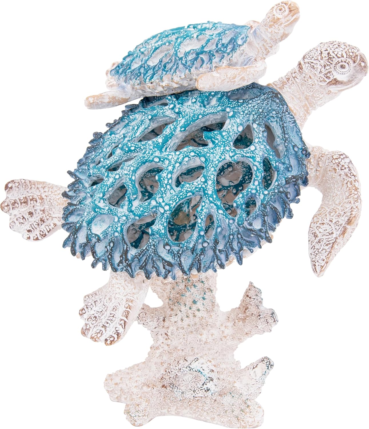 Coastal Sea Turtle Figurine Mama and Baby Swimming on Coral Reef Base Coastal Tabletop Decor Nautical Room Accents