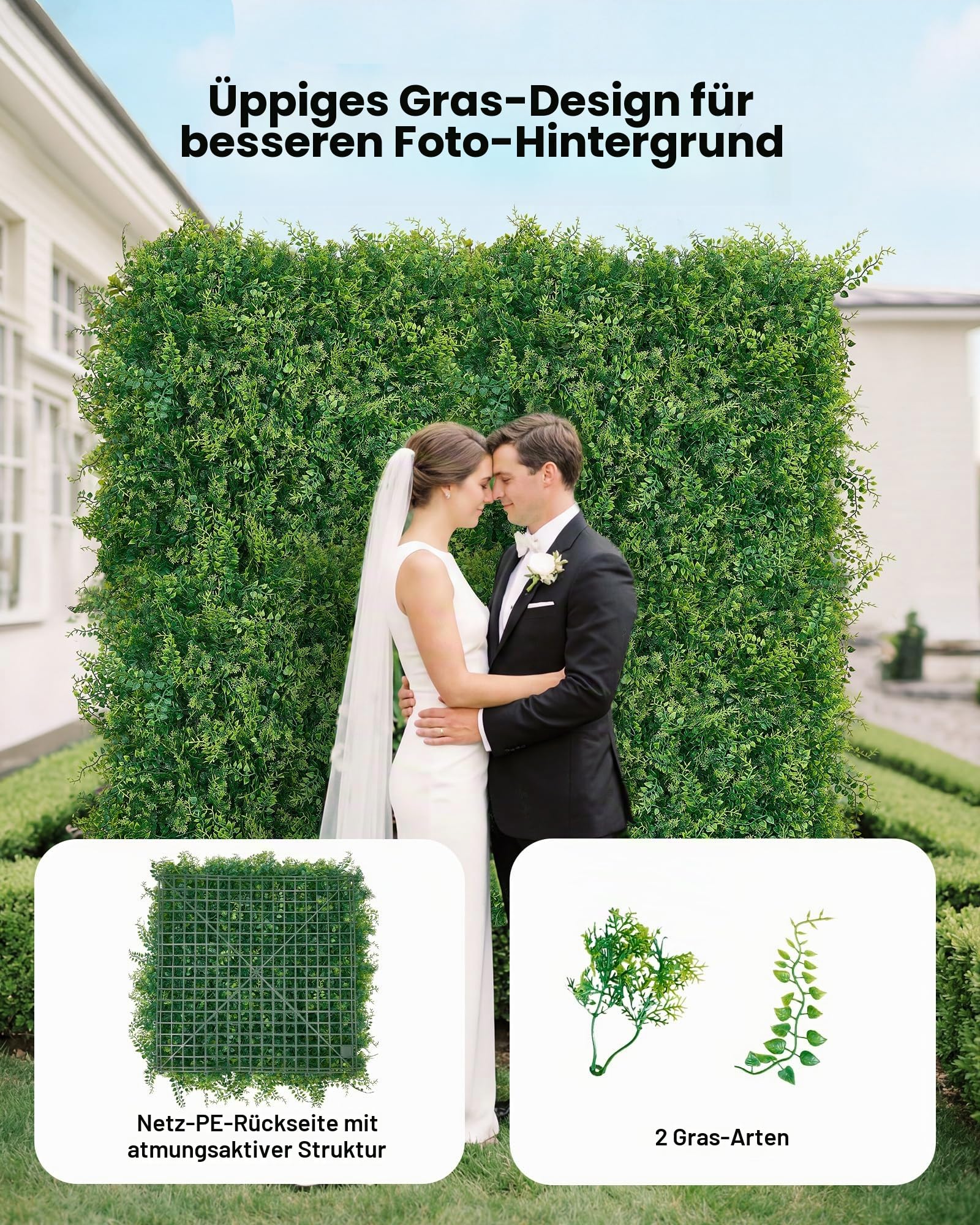VEVOR Künstliche Hecke 50x50 cm 12-TLG. Set, Pflanzenwand, PE-Sichtschutz, Sichtschutzzaun, Windschutz, Heckenzaun, Kunstpflanzen Balkonverkleidung für Hochzeiten, Außengärten, Hinterhöfe