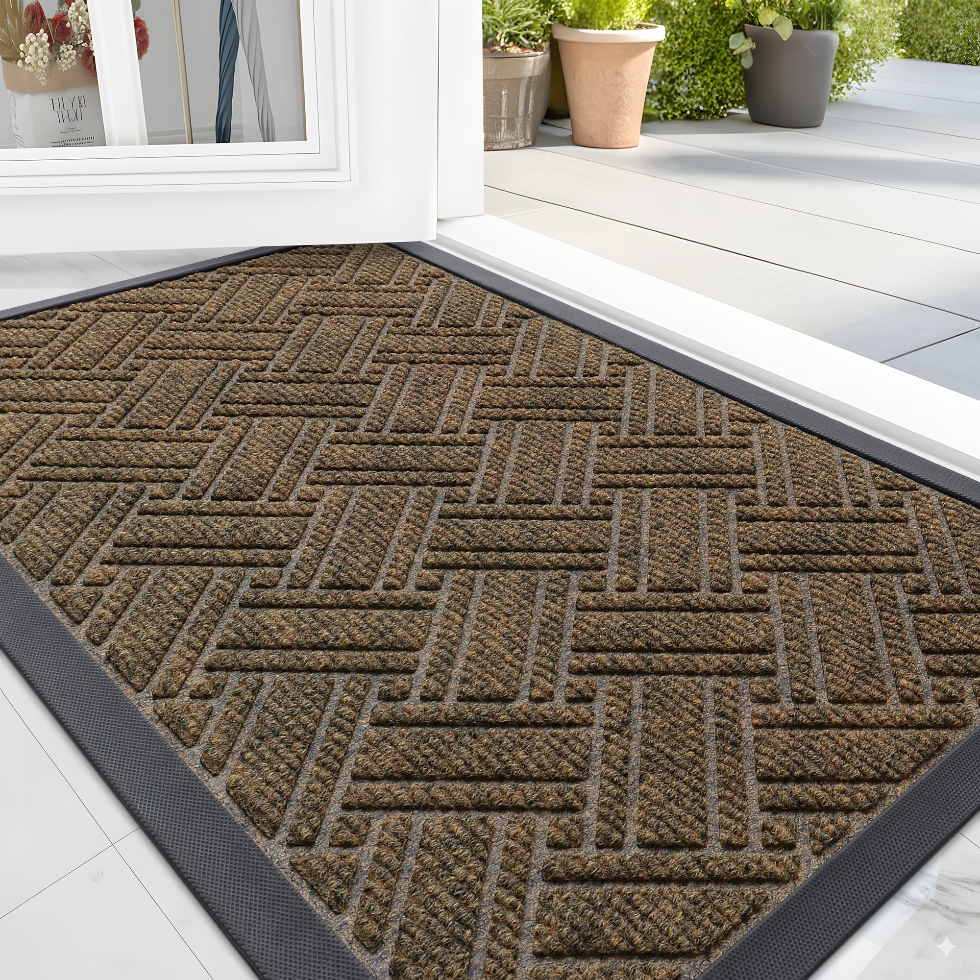 OLANLY Indoor Outdoor Mat, Sturdy Natural Rubber Floor Mat, Non Slip Low Profile Waterproof Doormat, and Stain Front Door Mats, Easy Clean Patio