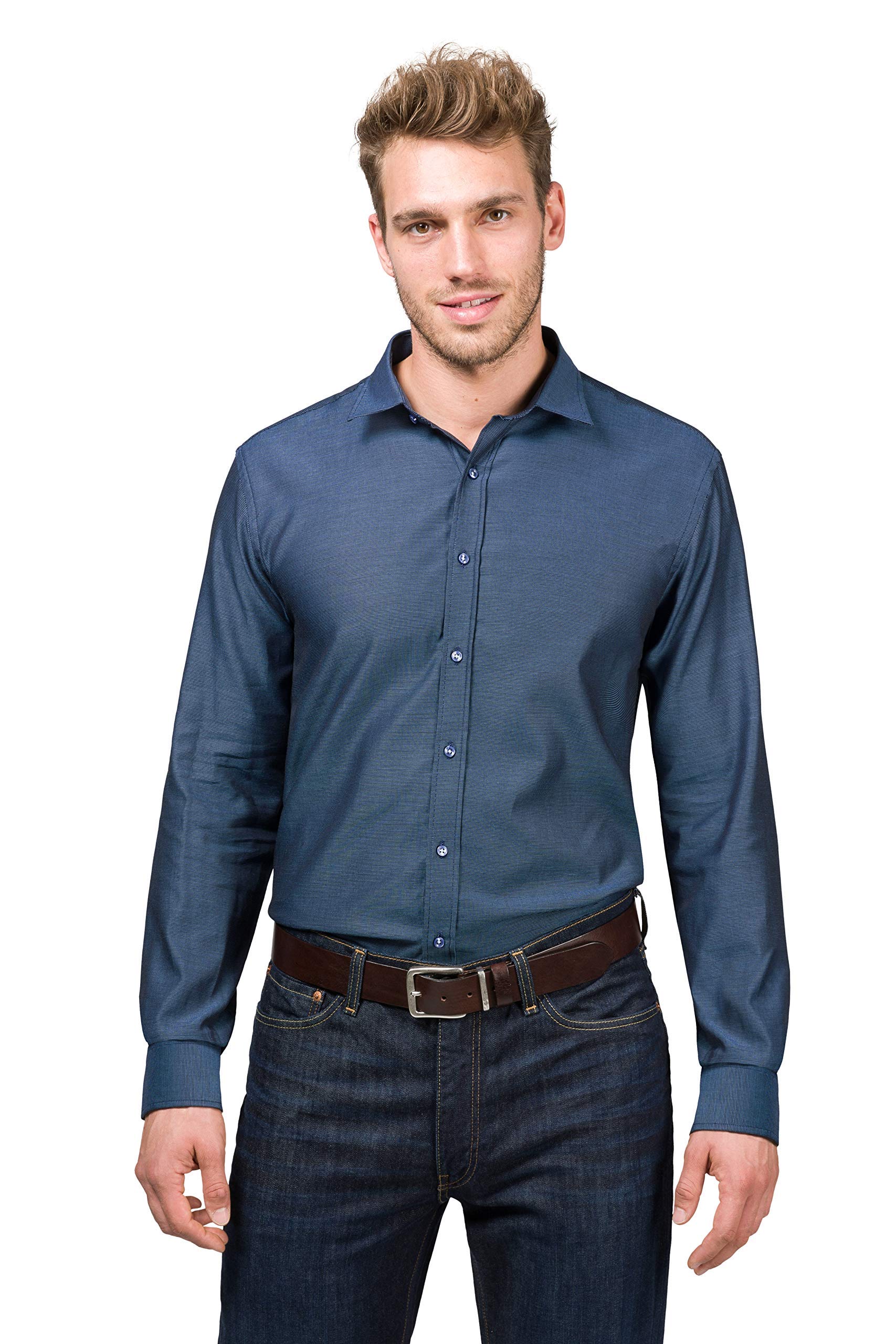 Herrenhemd Überlänge - extra Langen Ärmeln 72 cm - 100% Baumwolle - dunkelblau-meliert - in Modern Fit und Slim Fit - Modell Berlin