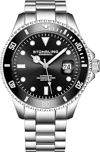 Stuhrling Original Ltd Edition reloj de buceo automático con dial azul oscuro para hombre reloj deportivo de pulsera de corona roscada de acero
