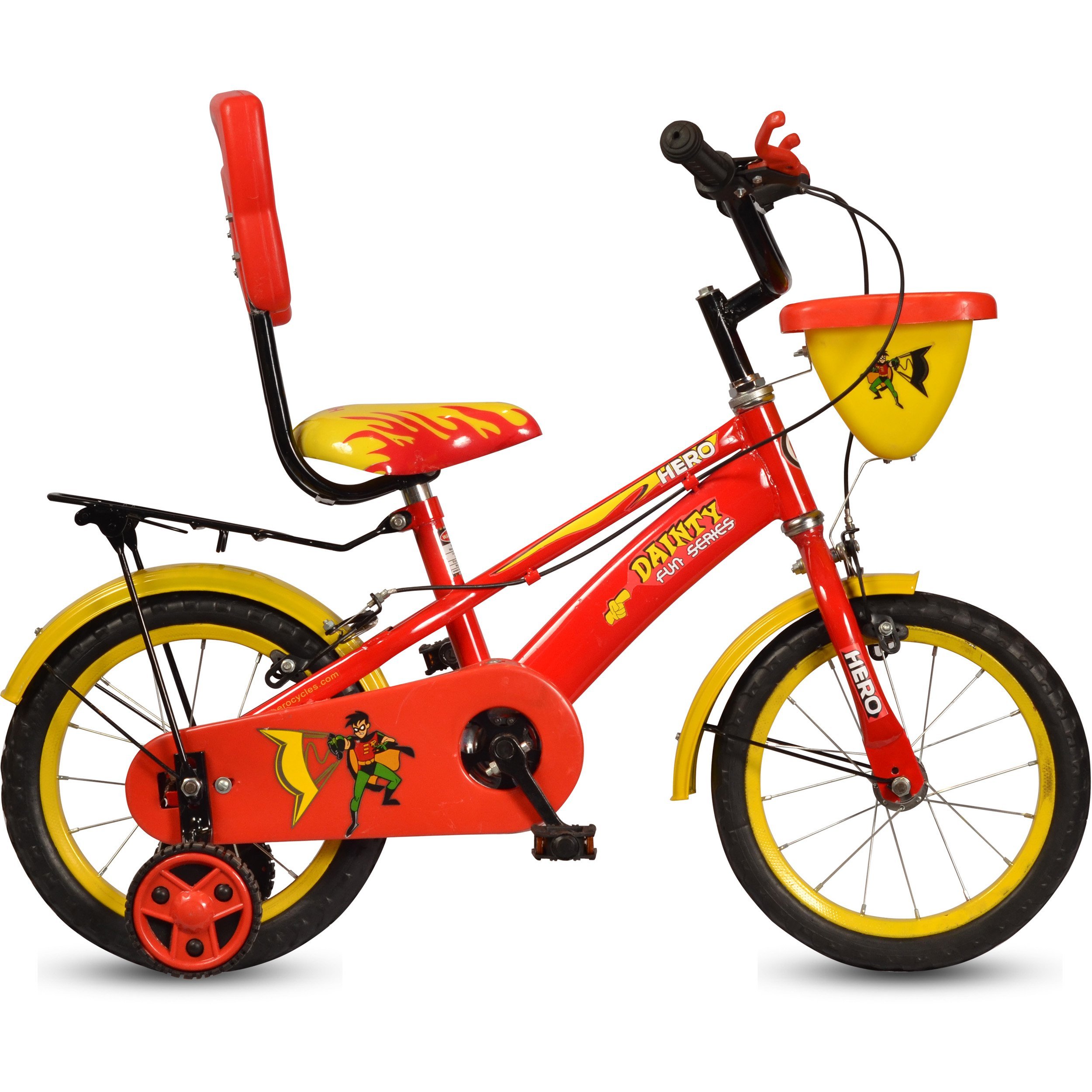 Hero Dainty Steel 14T Single Speed - 9 Inch Frame (Unisex Kids Bicycle) (Red/Yellow), Rigid