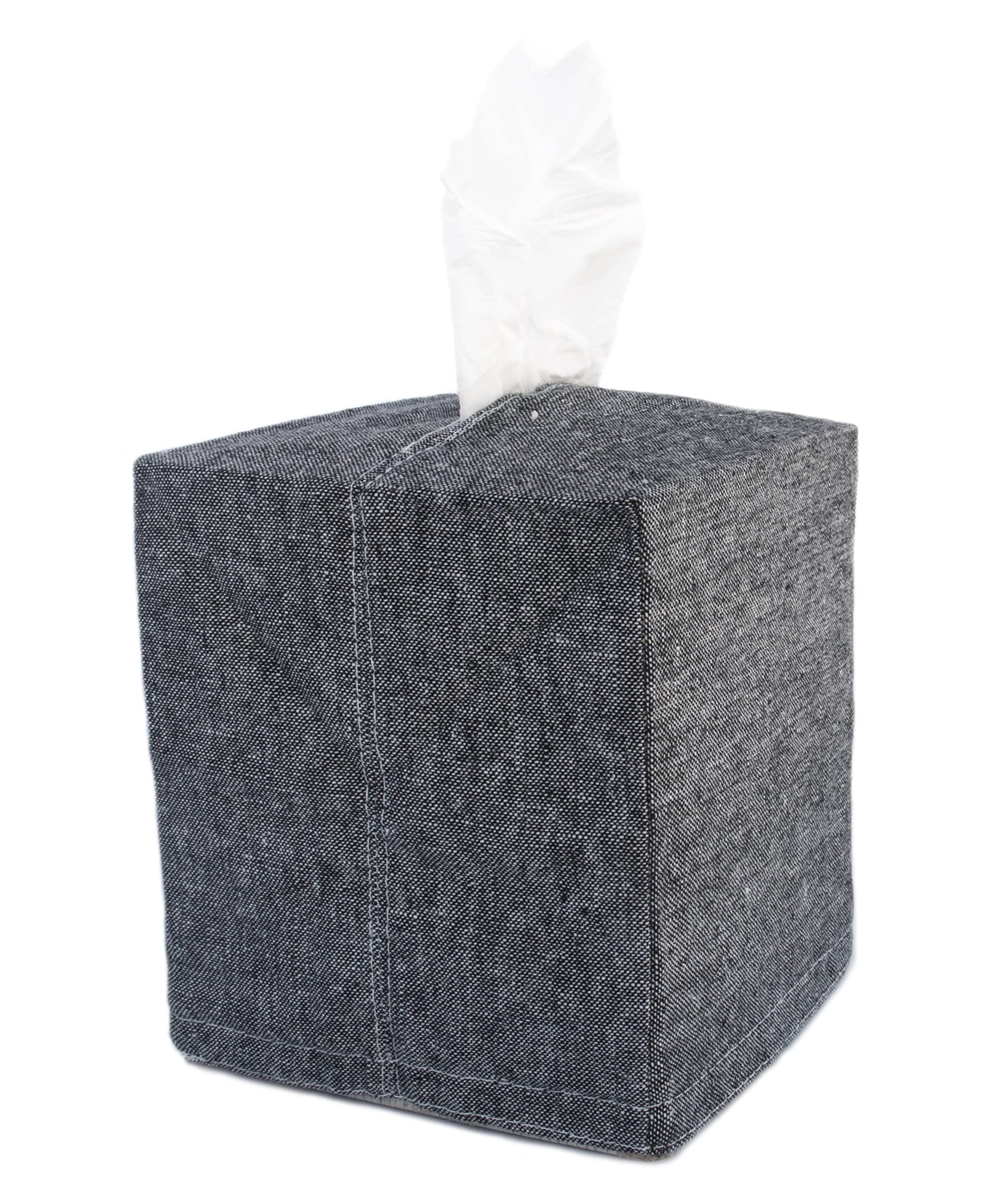 March Sixteen Grey Organic Linen Tissue Box Cover. Square Tissue Box Holder for Bathroom and Office. Zero Waste Home Decoration