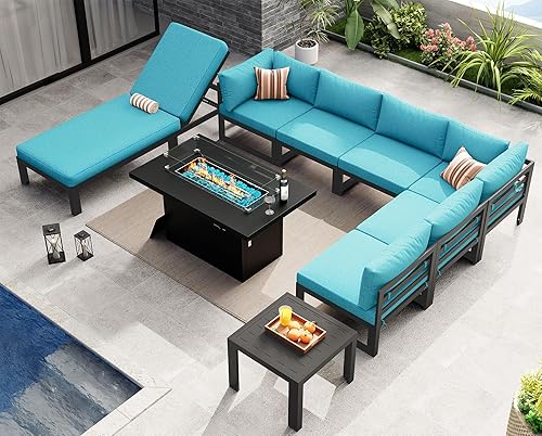 Miniatura 762 de NICESOUL 7 Piece White Powder-Coated Aluminum Patio Furniture with Fire Pit Table, 29 Inch Extra Wide Outdoor Sectional Sofa for 6, High-End Heavy