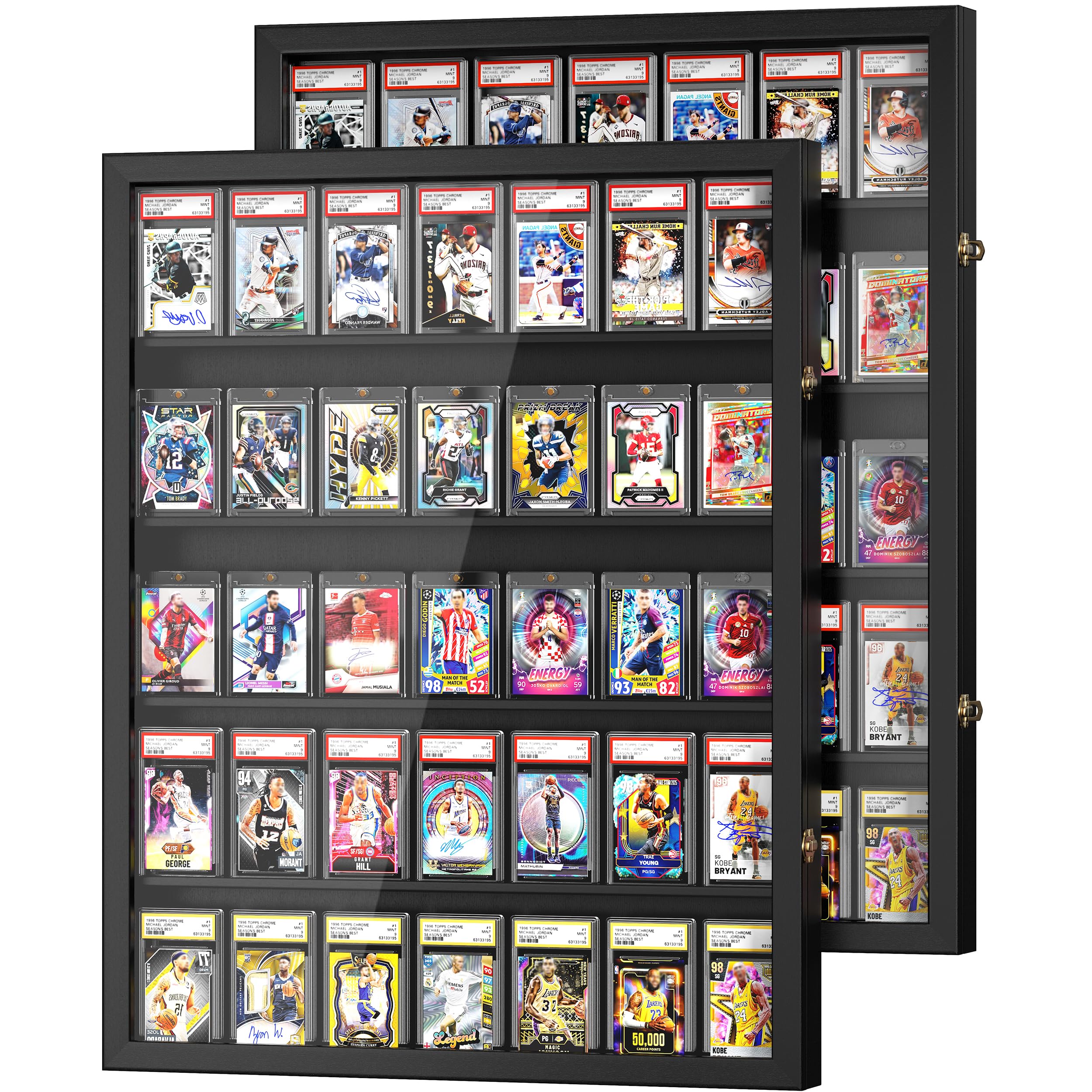 Lot de 2 présentoirs pour cartes à collectionner, grand cadre mural pour cartes à collectionner, 70 degrés avec protection UV, vue claire, verrouillable pour cartes de football, basket-ball