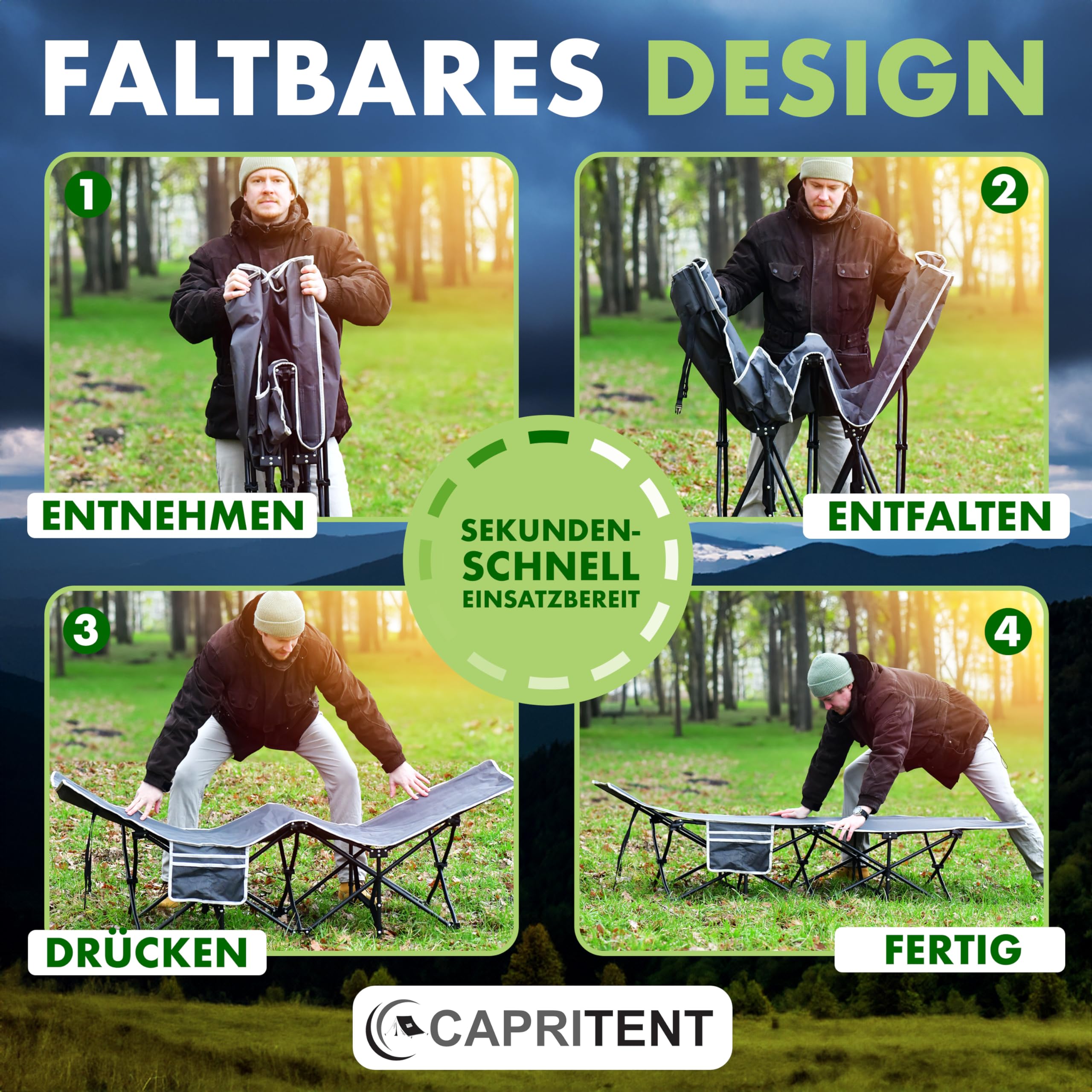 Feldbett klappbar 190x70 cm ultraleichtes Campingbett wetterfestes Klappbett inkl. Tragetasche für Camping Outdoor Angeln