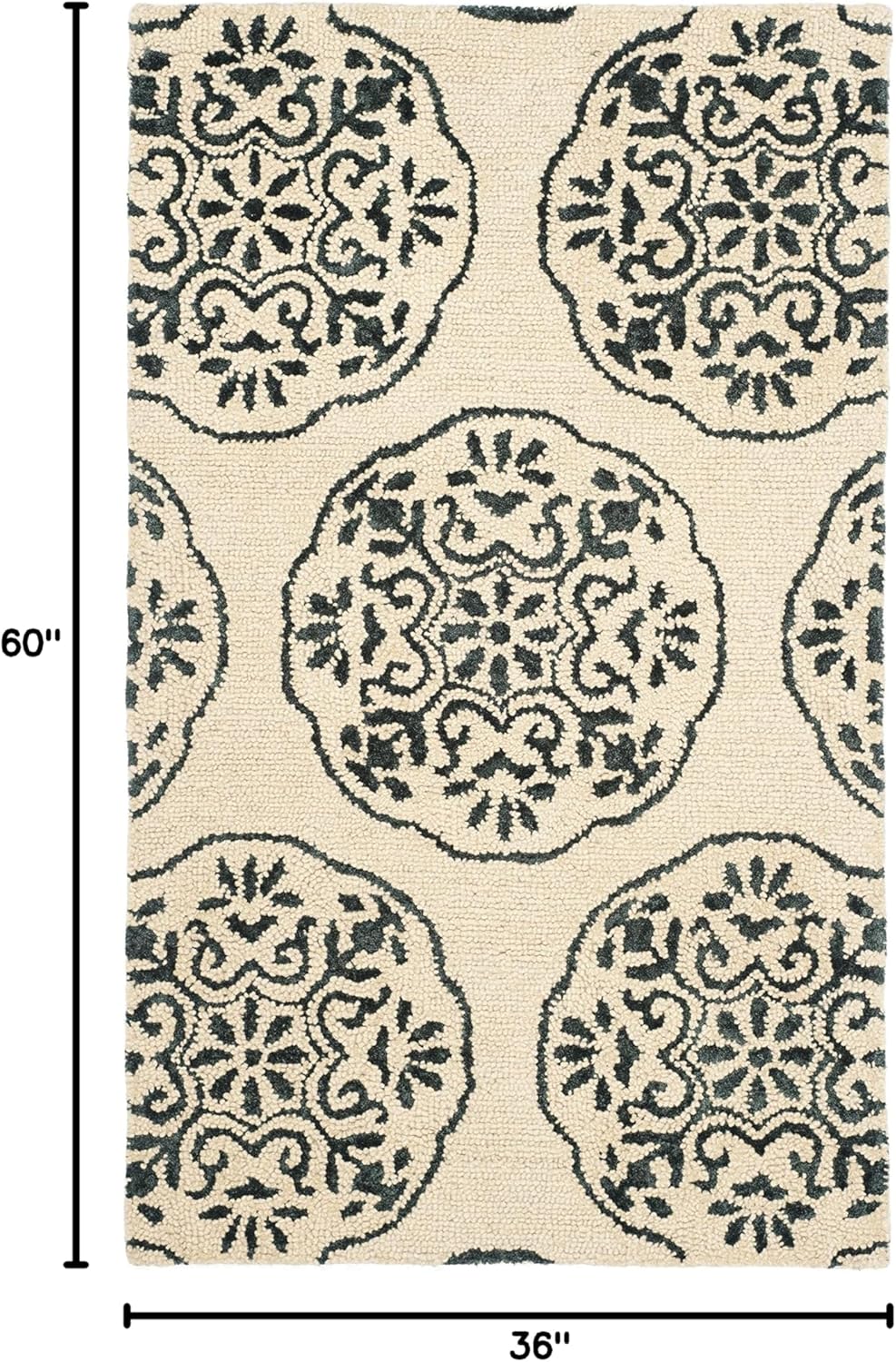 SAFAVIEH Bella Collection 3' x 5' Ivory/Charcoal BEL711D Handmade Premium Wool Area Rug