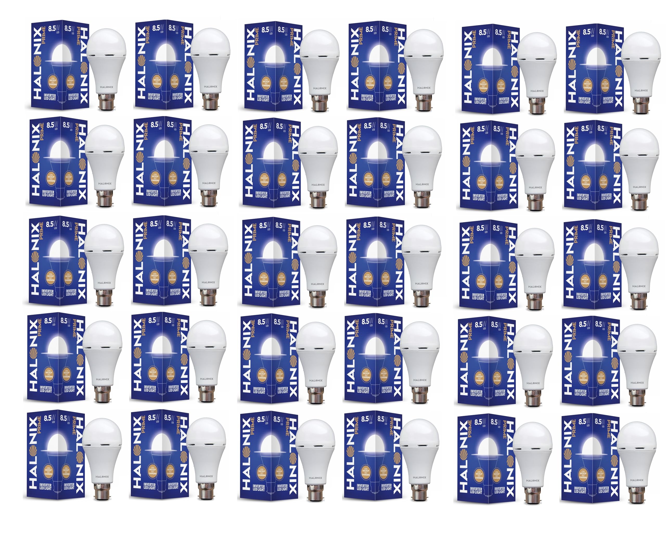 Halonix 8.5 Watt B22 LED White Rechargeable Emergency light Inverter Bulb, Pack of 30