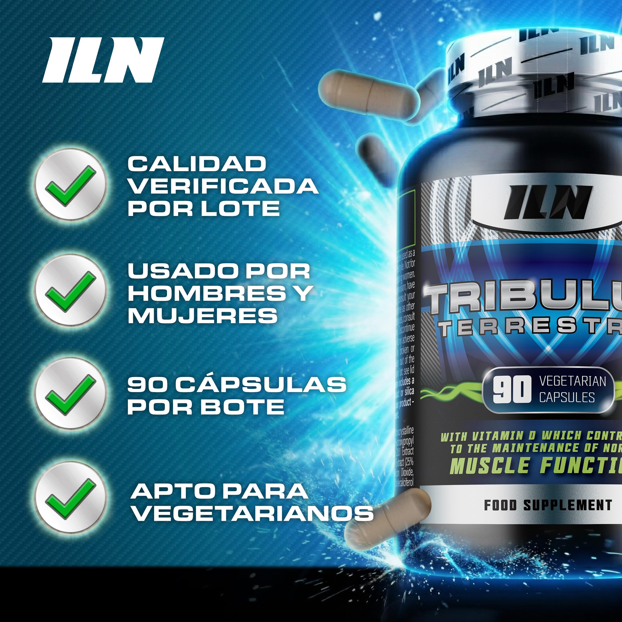 ILN - Tribulus terrestris equivalente a 6000 mg, 98% saponinas - suplemento unisex, 90 cápsulas vegetarianas