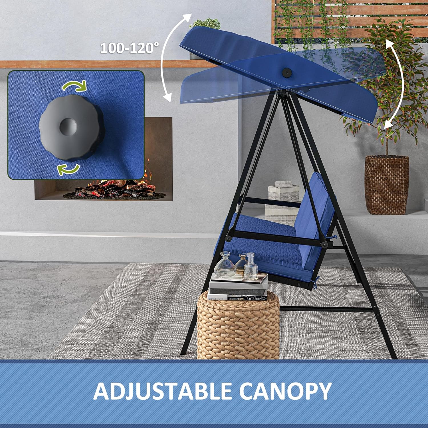 Close-up of the breathable mesh fabric seat of the Outsunny porch swing