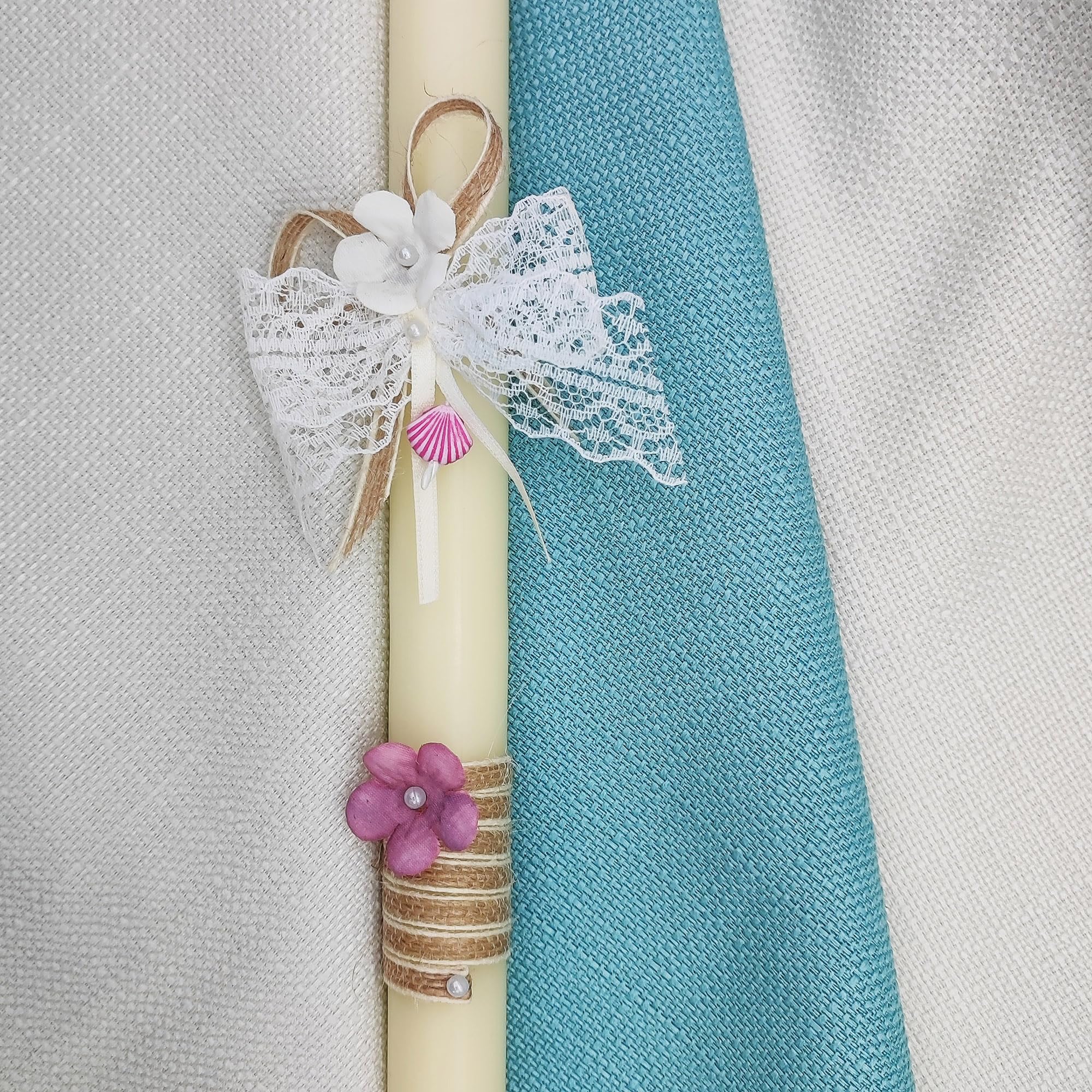 Vela de bautizo 32 flor vintage (30 x 2 cm)(rosa)