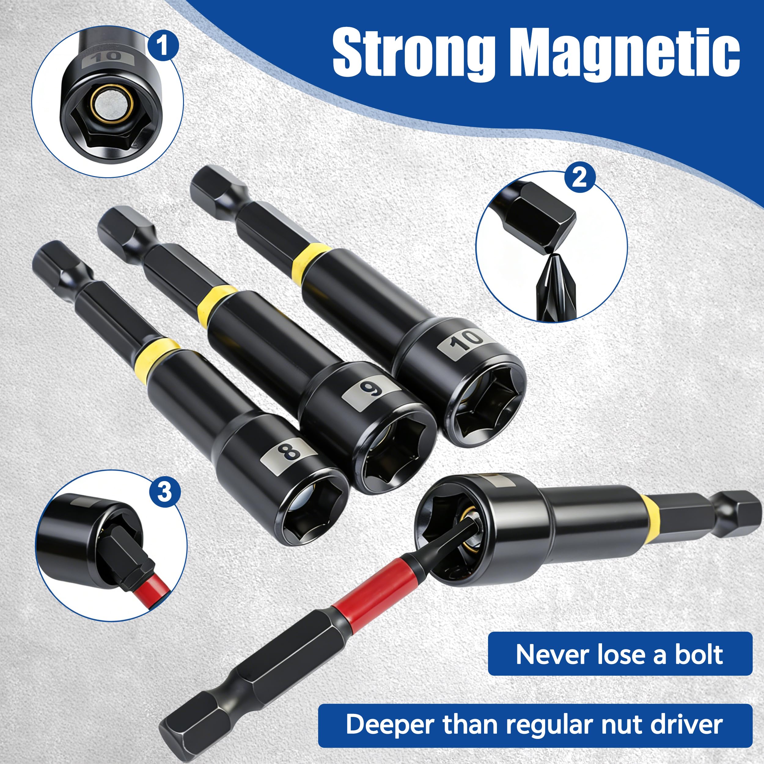 Set di 86 punte per avvitatore a percussione, con codolo esagonale da 1/4", set di chiavi magnetiche e bussole con angolo di 90 gradi, bussole metriche e SAE, barra di estensione flessibile e mini