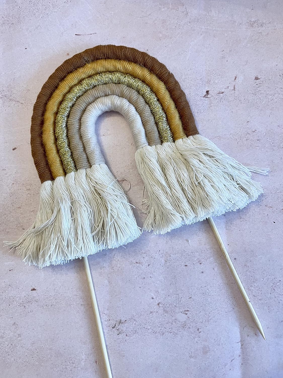 Macrame Rainbow Cake Topper (Brown and Mustard Tones) BigaMart