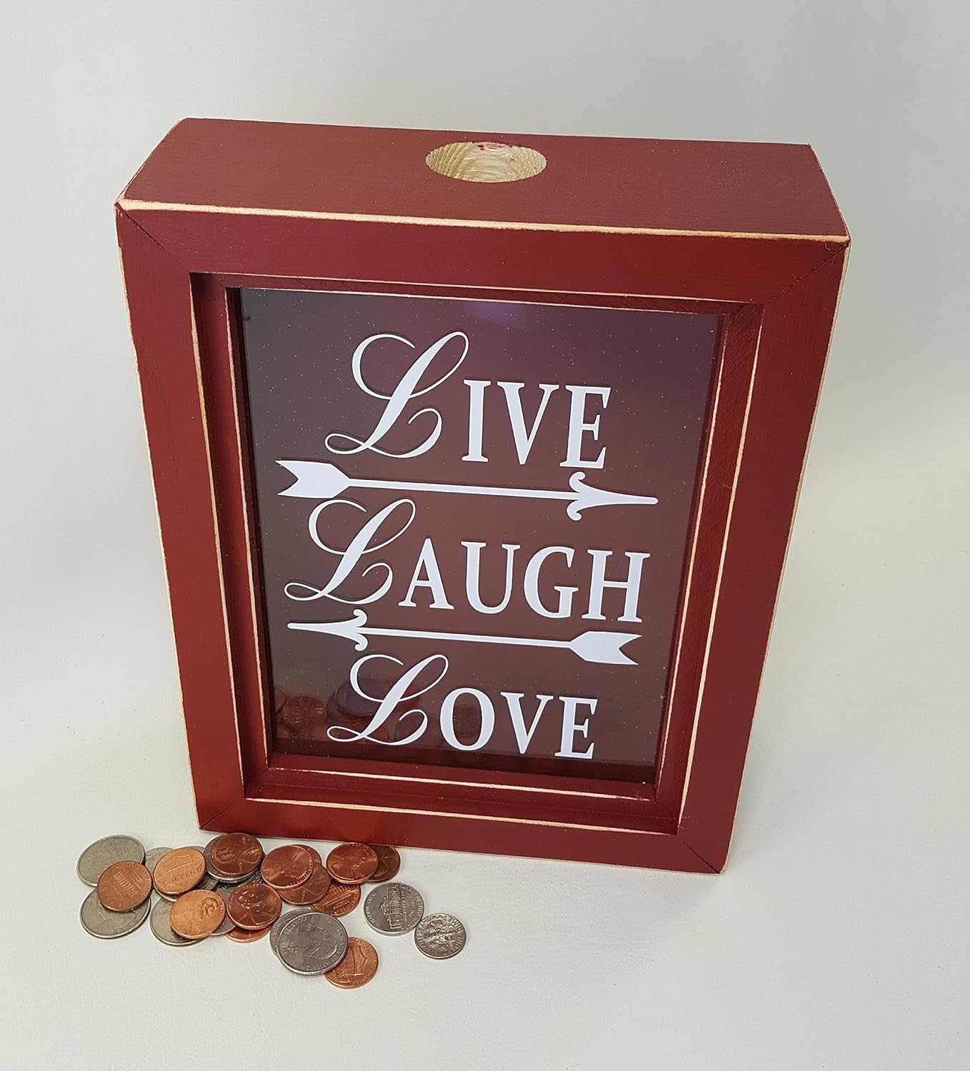 Shadow box piggy bank, Live Laugh Love, Rustic shadow box