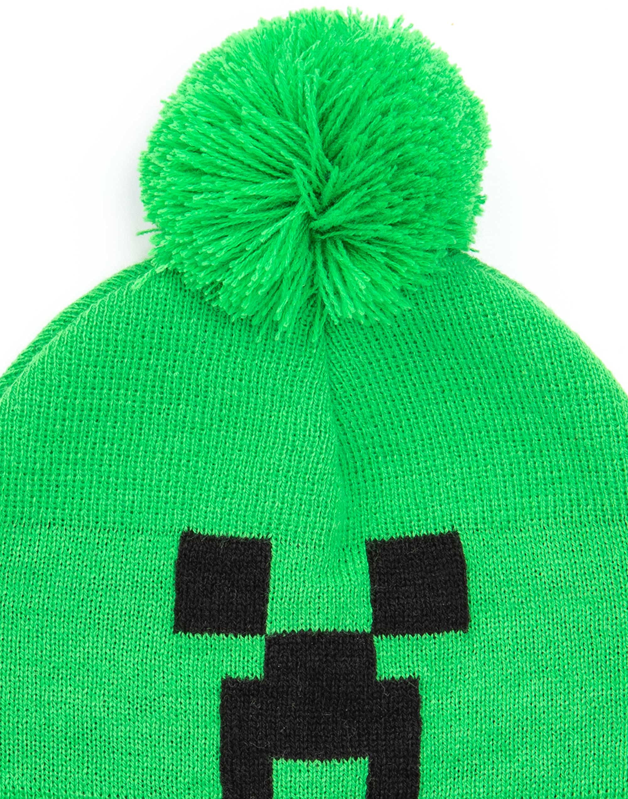 Minecraft Kids Bobble Hat Gloves Set Creeper - Gorro de punto para gamer, talla única, Negro, talla única