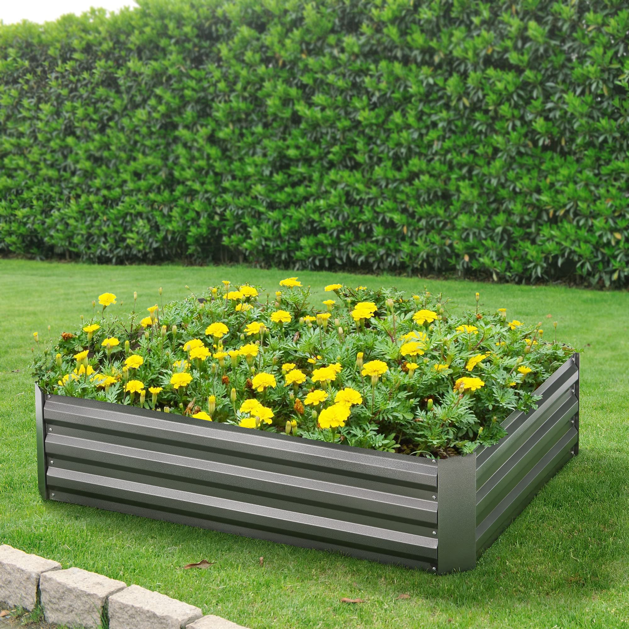 Hochbeet 120x120x30cm Metall - Gartenbeet Für Gemüse & Blumen