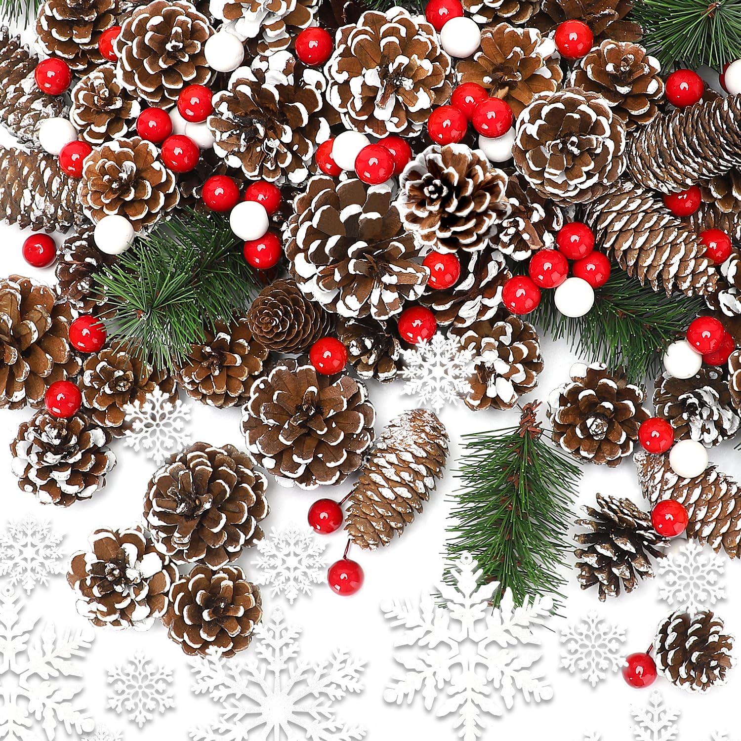 Pommes de pin de Noël et branches lot de 200 pièces assorties pour décoration