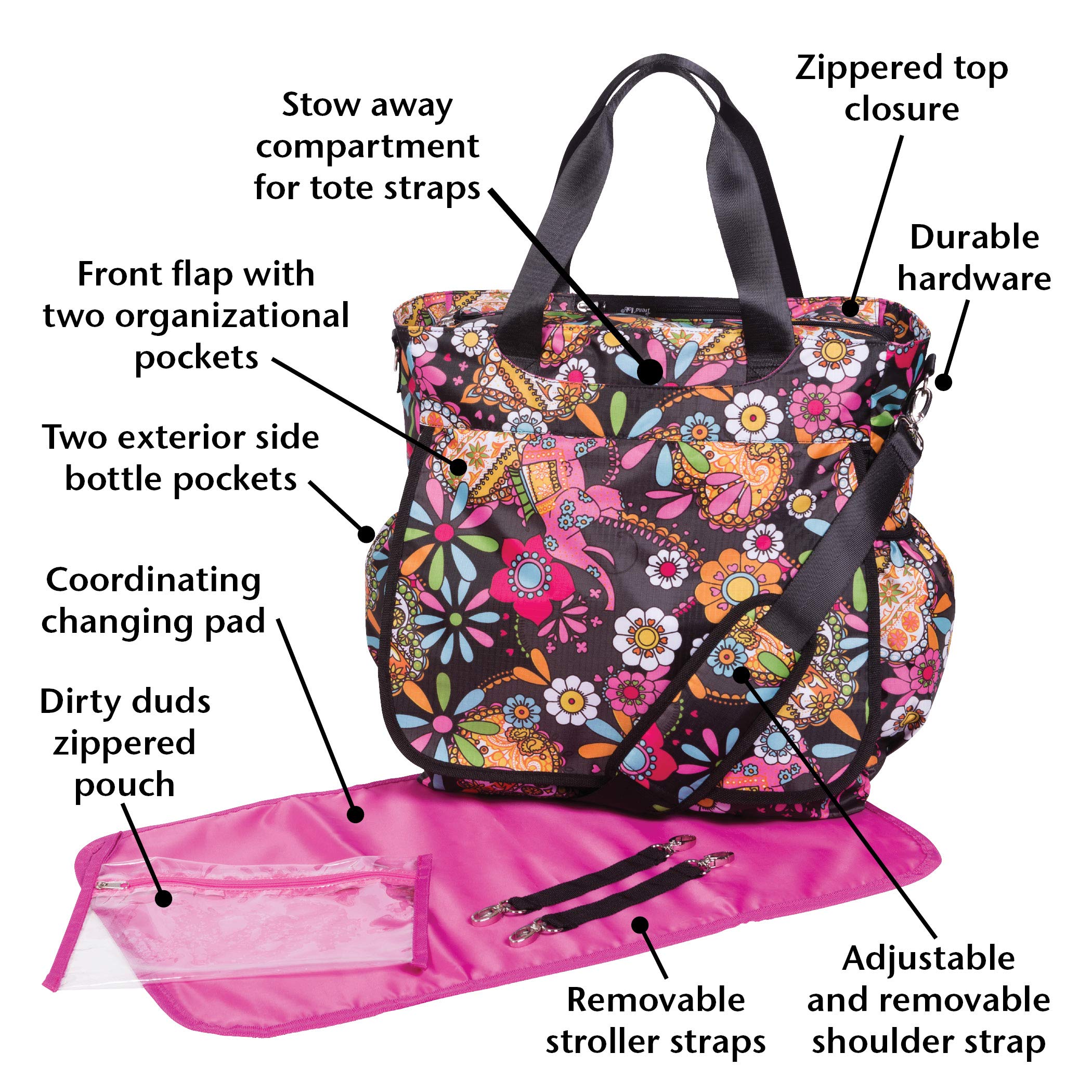 Trend Lab - Bolso para pañales, diseño floral, multicolor