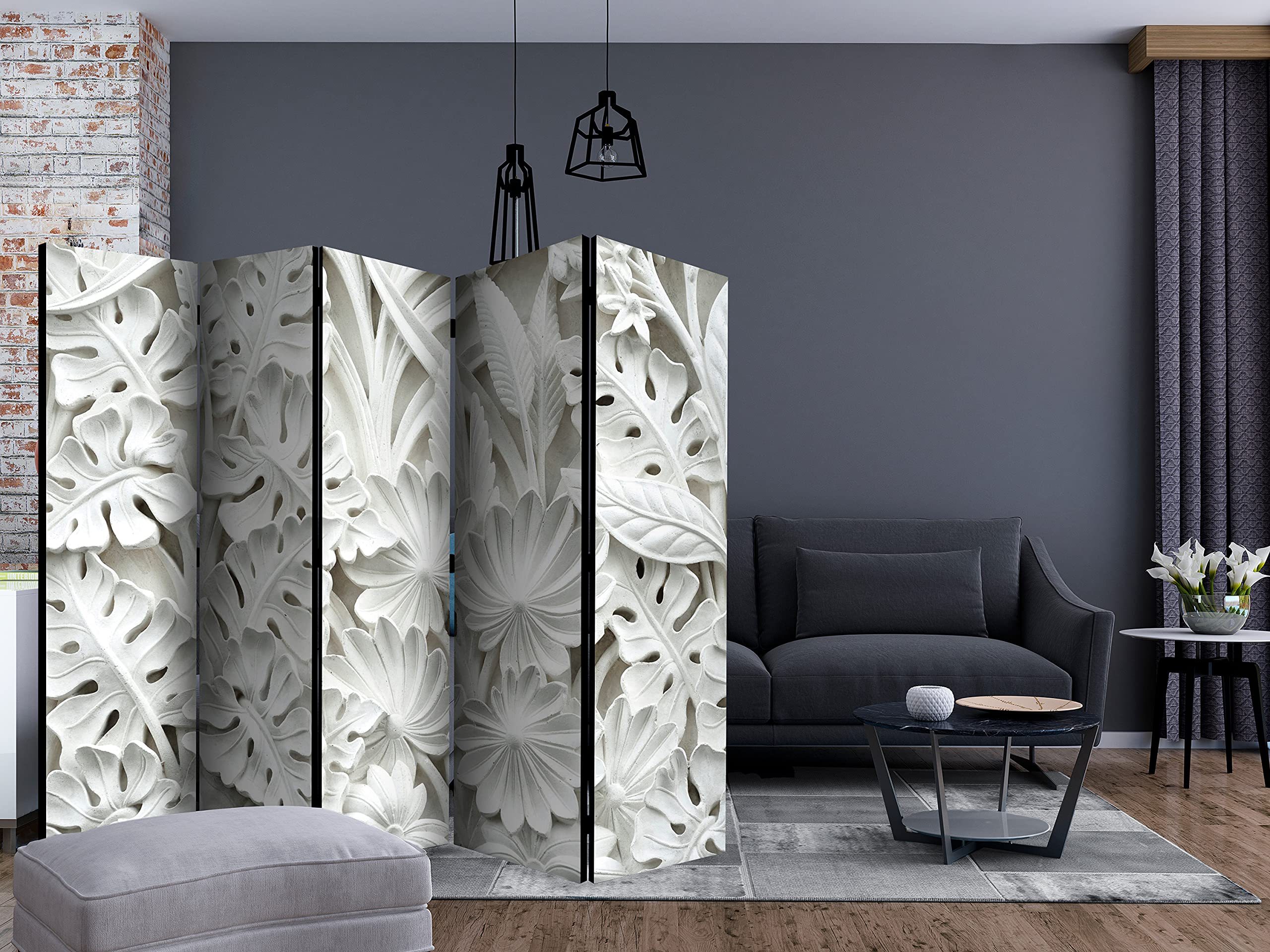 murando - Paravento da Interno Fiori 225x172 XXL 5 Parti - Stampa Bilaterale - Pannelli Fonoassorbenti - Divisoria Separe per Ufficio Paraventi Decorazioni Moderno Soggiorno - Foglie f-B-0058-z-c
