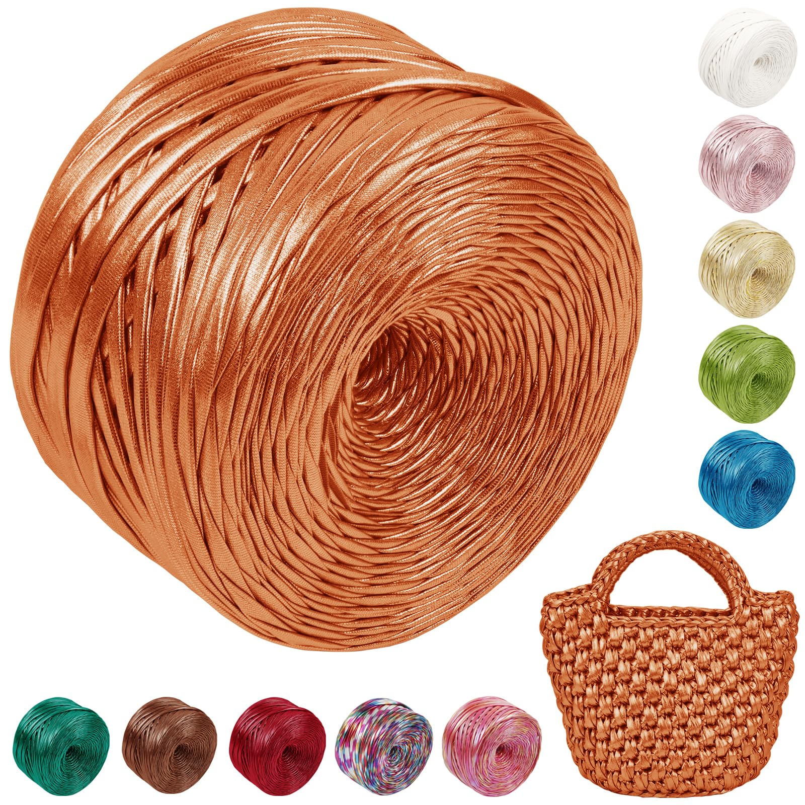 Uiopa Metallic T Shirt Yarn for Crocheting, 200g/60m Polyester Elastic Tshirt Yarn Single-Side Thick Fabric Cloth Ribbon for Crochet Bags, Baskets, Home Decor, DIY Crafts (Orange)