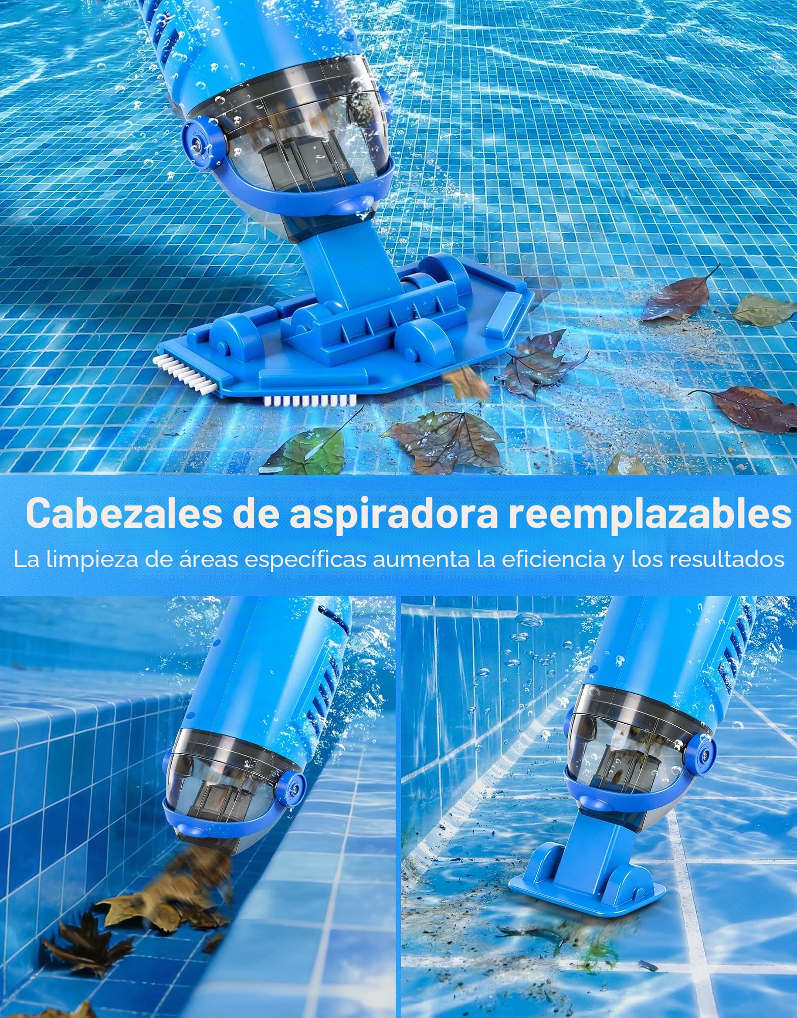 LanBlu Aspirador Piscina Bateria, 2.5m Aspiradora Piscinas Fondos con Varilla Telescópica de Hasta, 4200L/H Aspiradora para Piscinas con 4 Filtros, Diseño Anti-retorno Limpiafondos Piscina Inalambrico