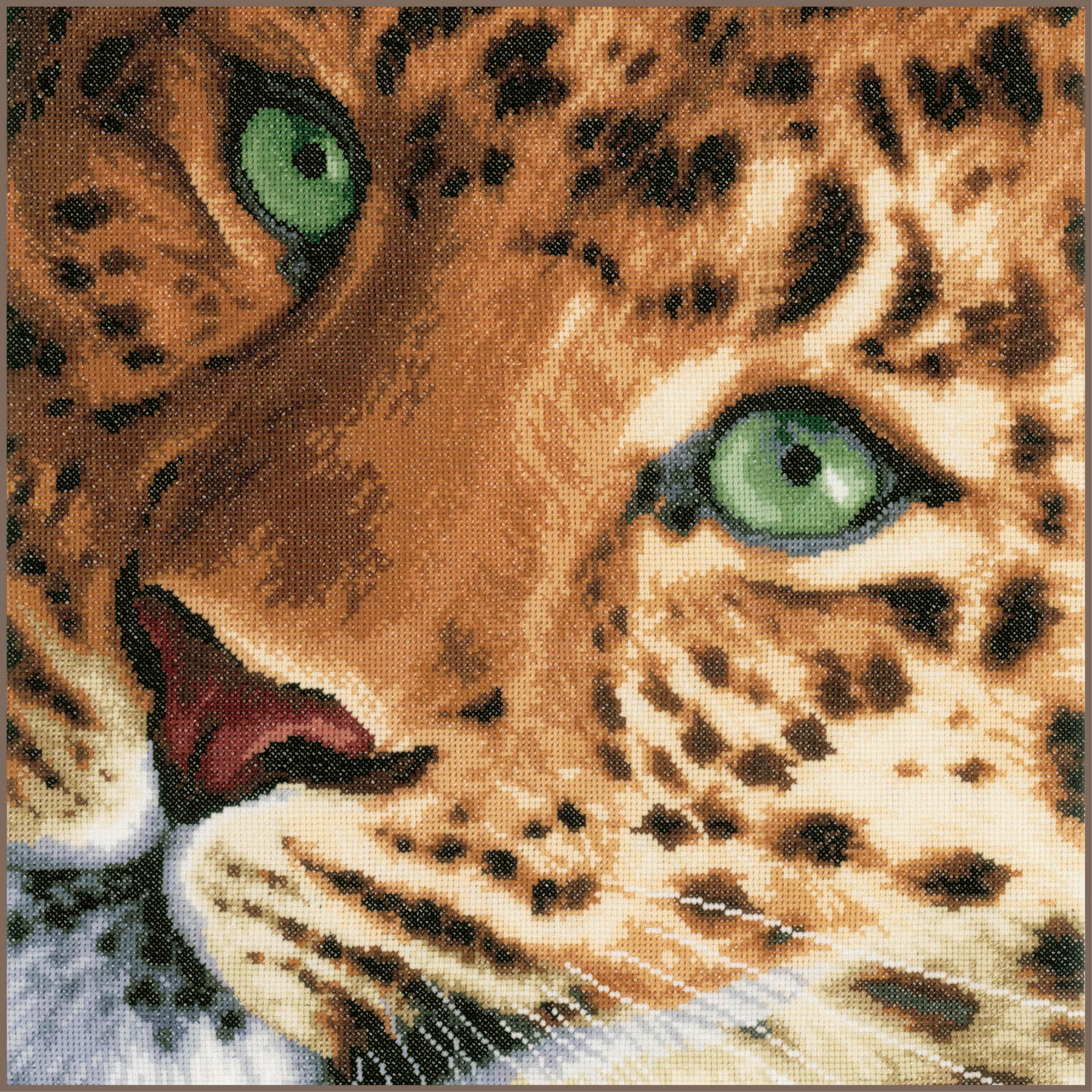 LANARTE Haft Krzyżykowy Liczony Zestaw Obraz do Haftu LEOPARD Zrób to Sam Zestaw Kreatywny dla Dorosłych Rękodzieło Artystyczne 35 x 34 cm Dekoracja Ścienna DIY Cross Stitch Kit