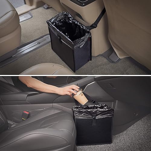 Miniatura 4 de KMMOTORS - Canasta de basura y organizador plegable para automóvil patentada, de cuero artificial y tela Oxford, multifuncional, cómoda (canasta