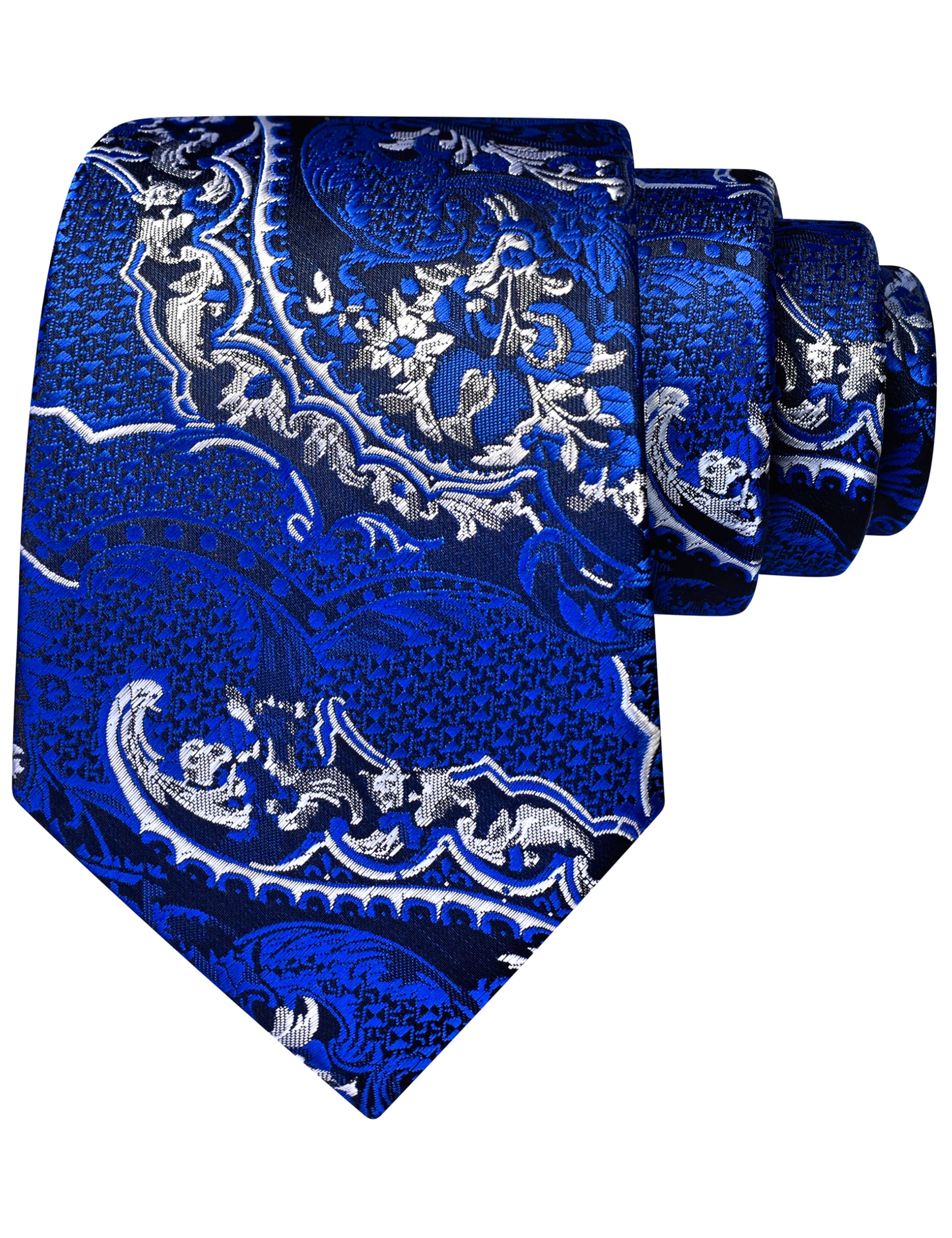 GUSLESON Royal Blue Tie for Men Silk Blend Paisley Necktie for Wedding Business Party (1039-17)