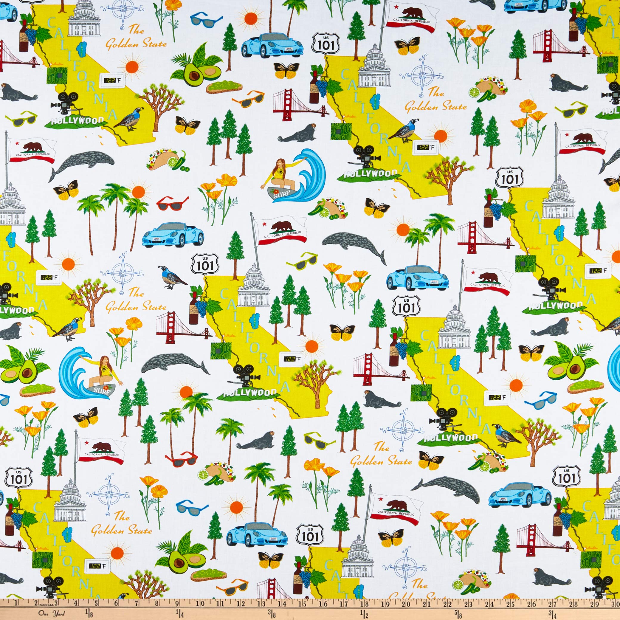 Windham Fabrics Windham State Cotton Golden State Fabric, Multicolor
