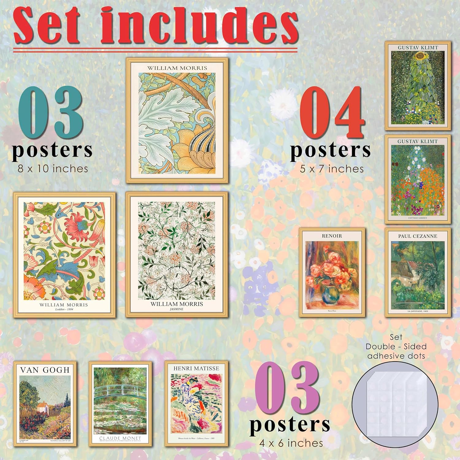 LANCHI95 10 Pcs Vintage Eclectic Wall Art Prints, Trendy Maximalism Poster for Aesthetic, Eclectic Wall Decor Van Gogh William Morris Matisse Monet Maximalist Famous (Unframed)