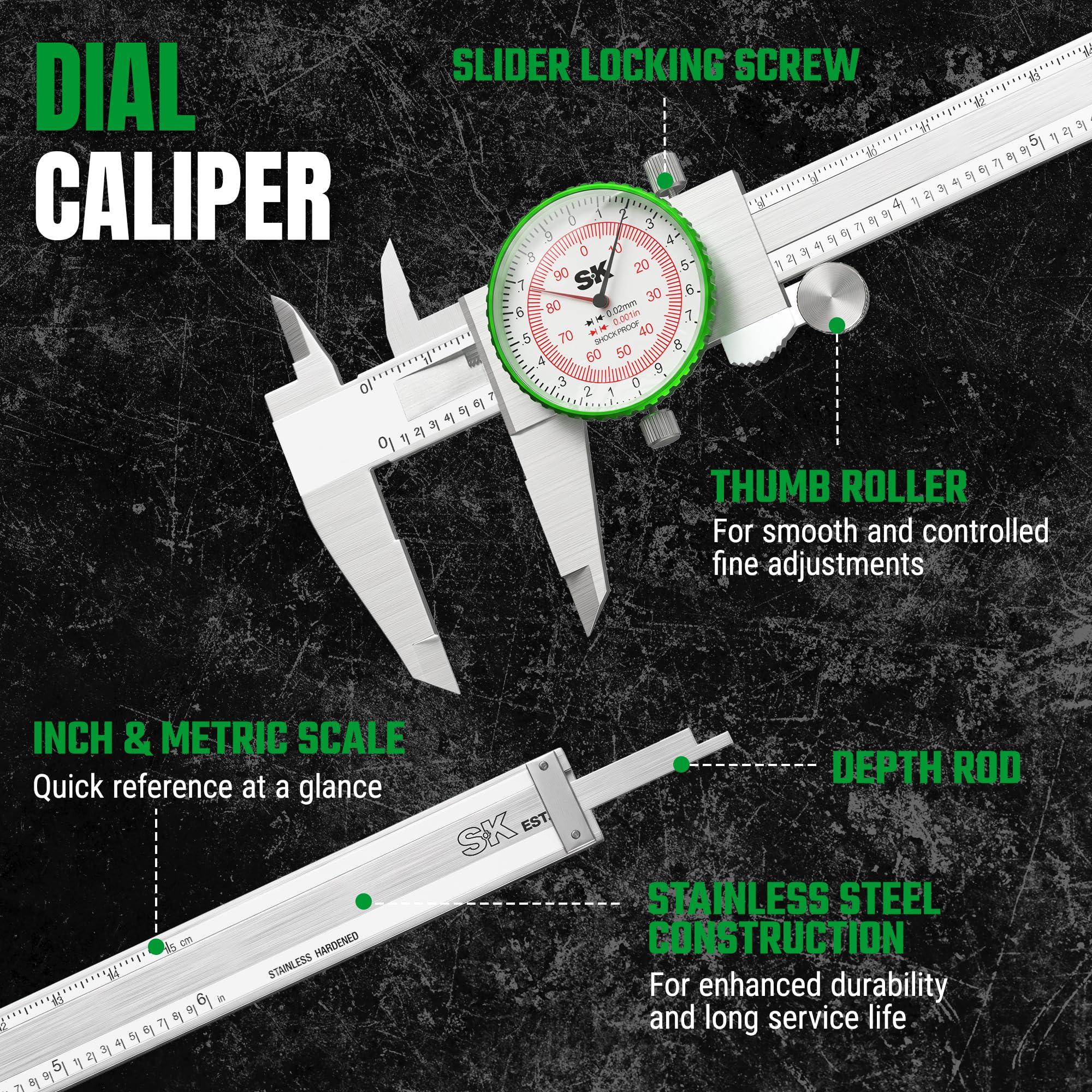 SK Dial Caliper - 6" Precision Measurement Tool -3