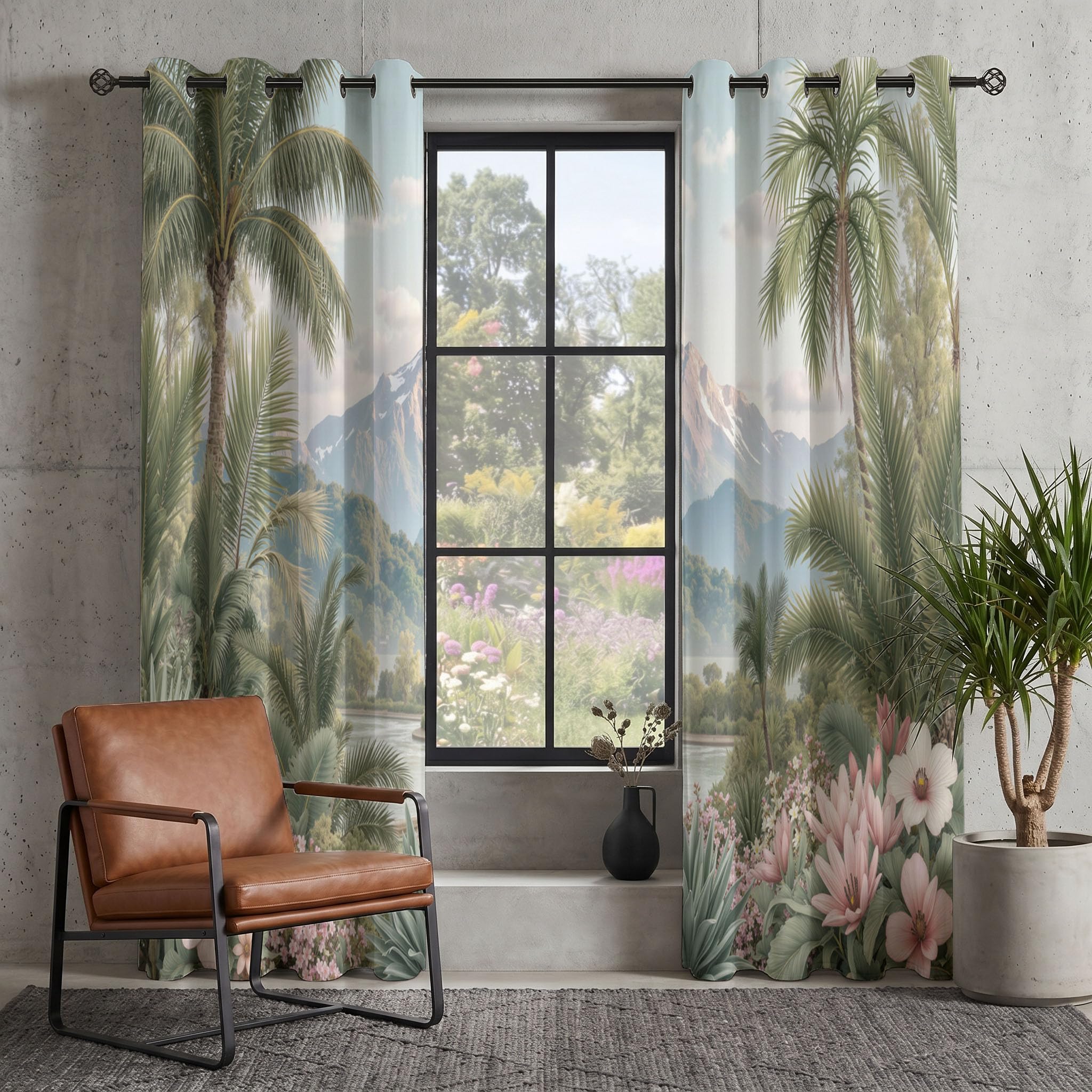 Dschungelpflanzen Verdunkelungsvorhänge Mit Ösen, Aquarell-Palme Vorhänge Blickdicht - H140 x B90 cm (2er Pack) Schlafzimmer Vorhänge Für Wohnzimmer, Salbeigrün