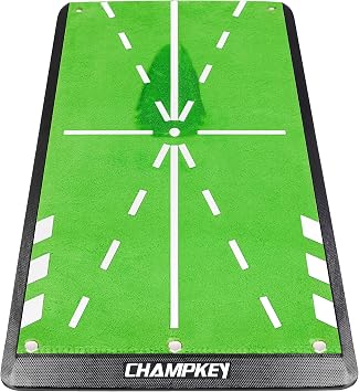 CHAMPKEY 8" x 17" Premium Impact Golf Mat Upgraded Version | Path Feedback Golf Practice Mat | Advanced Guides and Rubber Backing Golf Hitting Mat