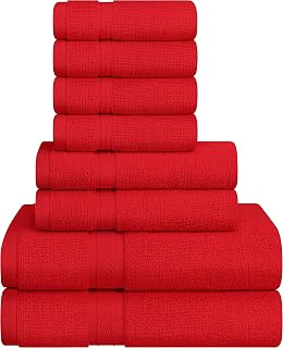 T&L Mart Burgundy 8-Piece Towel Set: 2 Bath Towels, 2 Hand, 4 Washcloths - 600 GSM Ring Spun Cotton, Ultra Absorbent & Durable