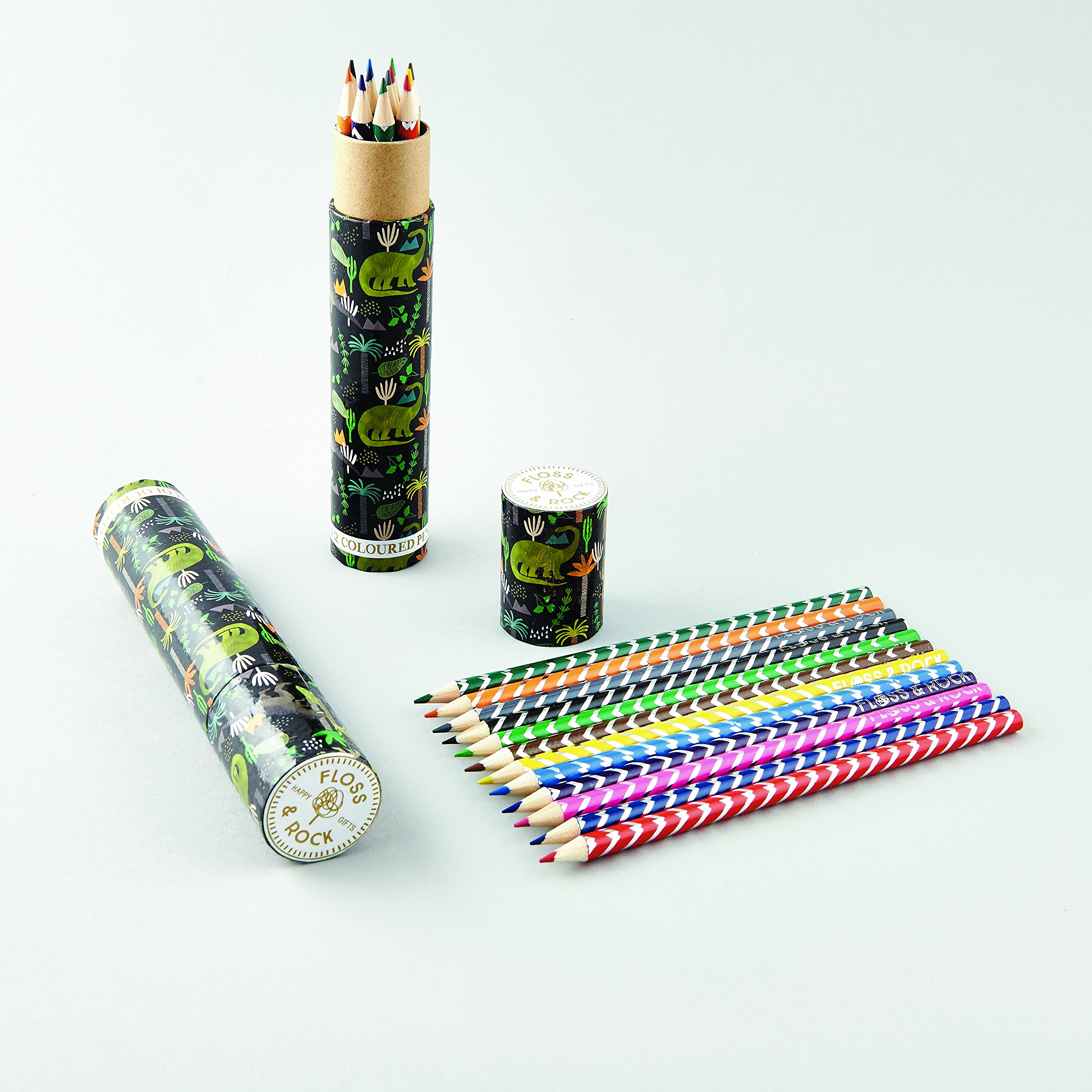 Floss & Rock Dinosaur Tube of 12 Coloured Pencils