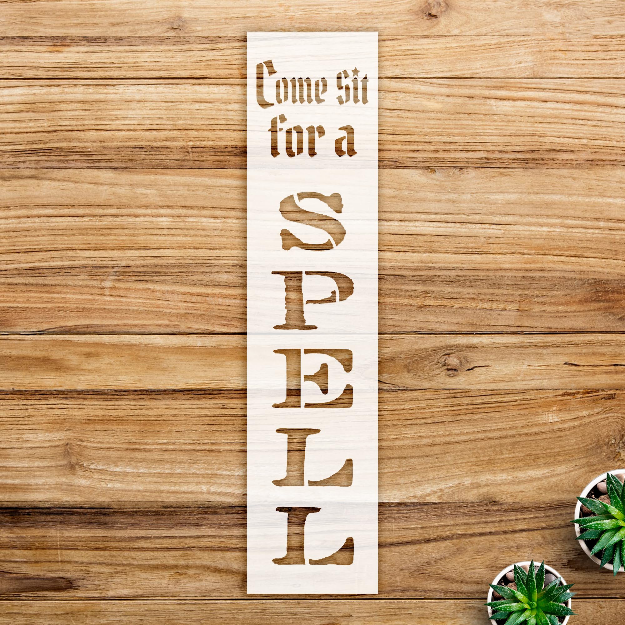 Come sit for a Spell Stencil Pattern for Wood Signs and Home Decor, Reusable Mylar Template, Ideal for Halloween and Fall Porch Decorations - Size A2 (5.4