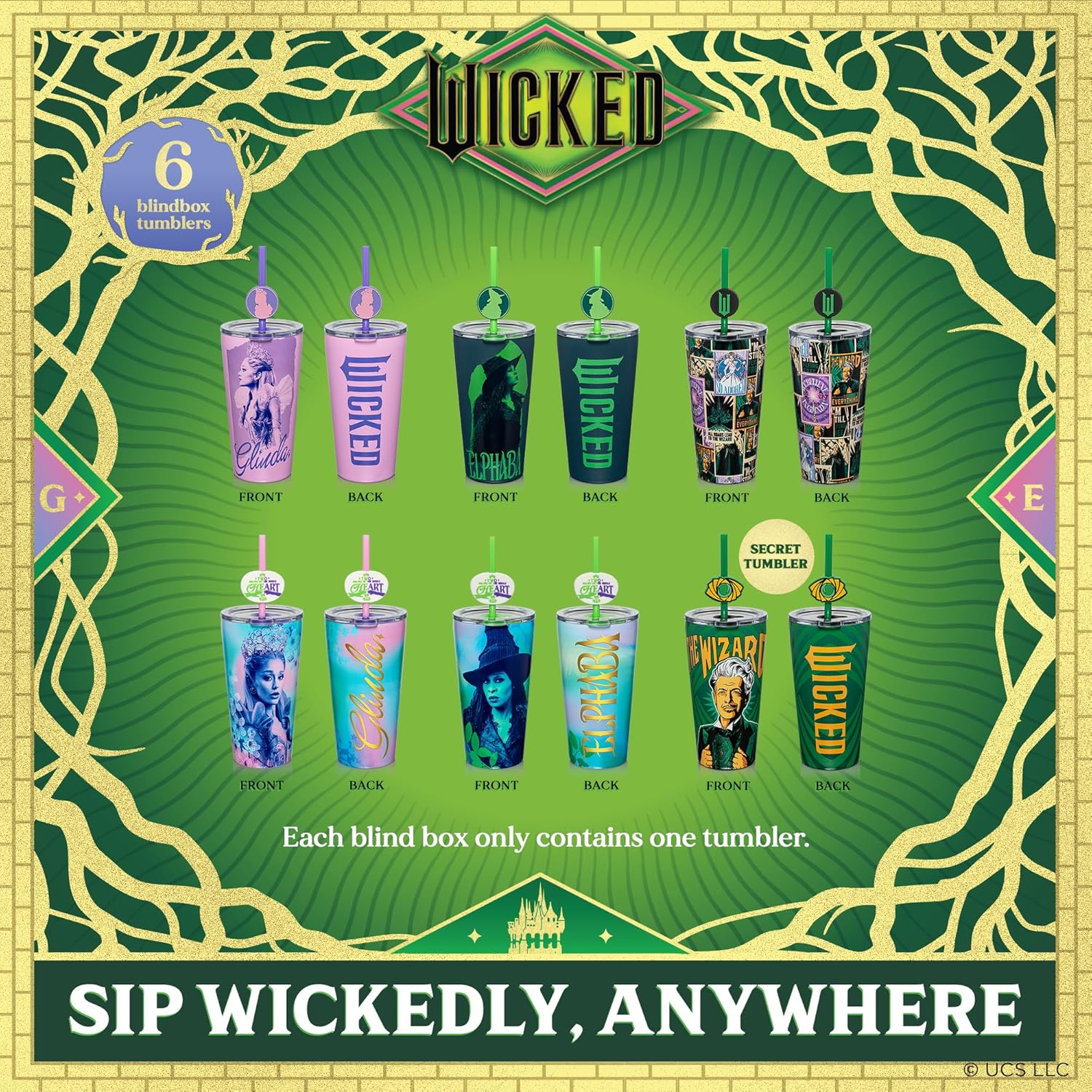 Dragon Glassware x Wicked: For Good 16 oz Blind Box Tumbler - Vacuum Insulated Tumbler Cup with 2 Straws - Stainless Steel Tumbler with Straw Topper for Water, Iced Tea - Image 2