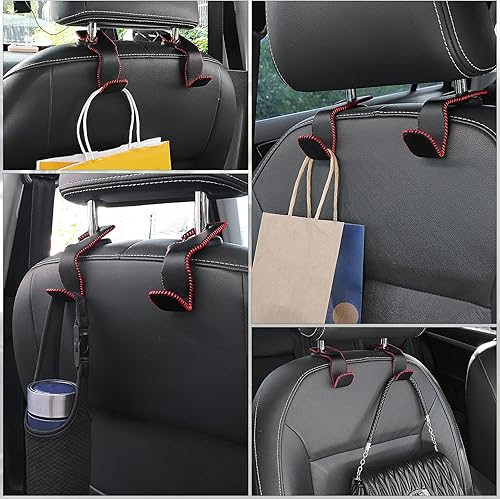 Miniatura 17 de LivTee Gancho de cuero mejorado para reposacabezas de asiento de automóvil, 2 en 1, organizador de ganchos de asiento de automóvil, accesorios Negro