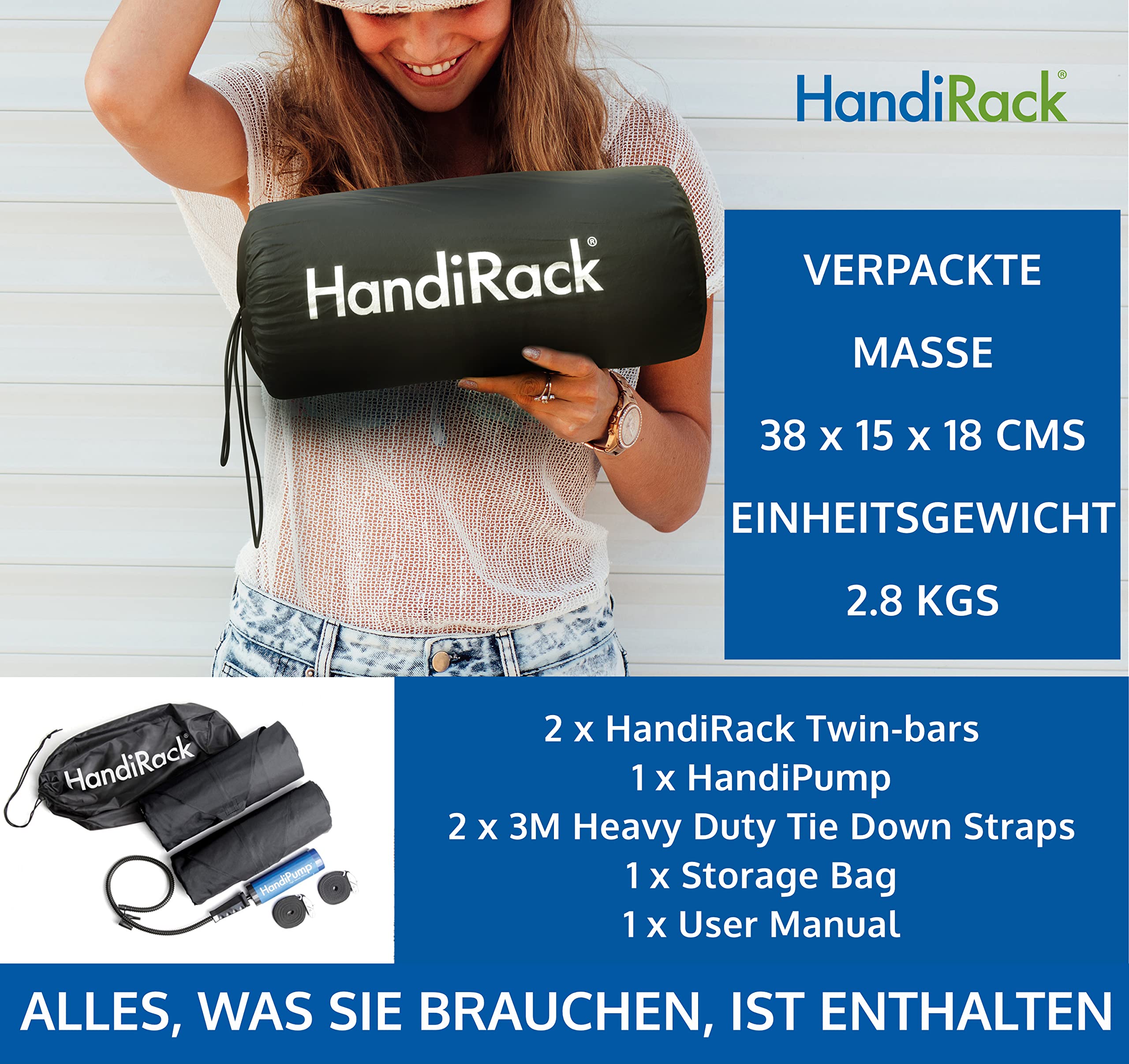 HandiWorld HandiRack Universal Dachgepäckträger für Autos; Schnellmontage Dachträger; Schwarz, H10, W33, D146cm