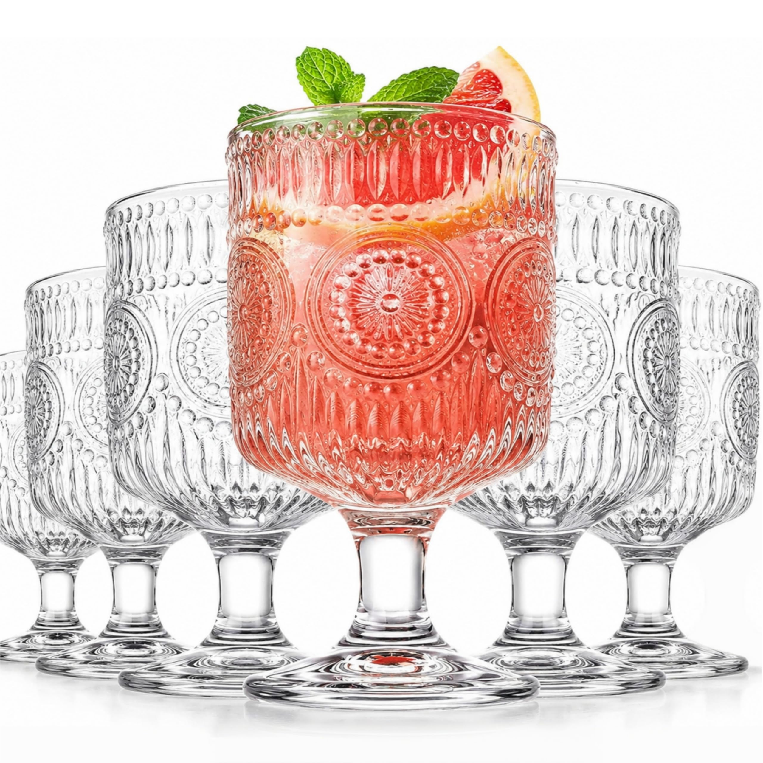 Amazon.com | Pumtus 6 Pack Vintage Goblet Glasses, 7.6 OZ Embossed