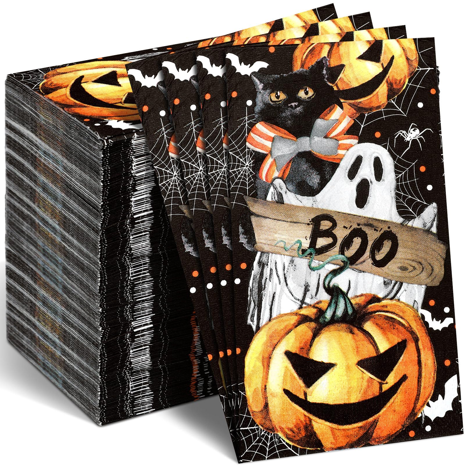 Sinmoe Lot de 200 serviettes jetables en papier pour invités d'Halloween pour salle de bain, serviettes en papier décoratives pour invités, récolte d'automne, Thanksgiving, dîner de salle de bain