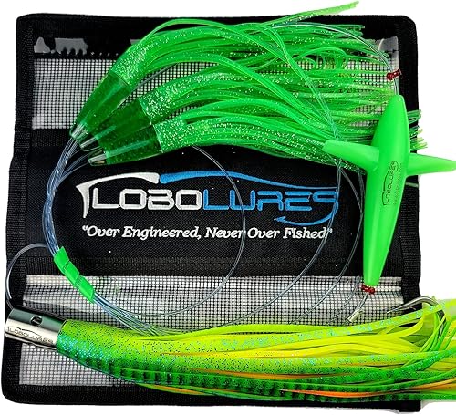 Lobo Lures #210 Green Machine Acero inoxidable 13" Wahoo-Pro Jet Head Daisy Chain 100 gancho de atún sur fabricado en los Estados Unidos