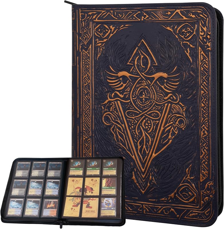 Carpeta de tarjetas coleccionables - Álbum de 9 bolsillos con cremallera - Carpeta de carga lateral 360 para TCG - Cuero PU 3D - Para MTG, juego de cartas coleccionables Disney Lorcana, Magic The Gathering, Pokemon - Regalo de accesorios para libros - Azul