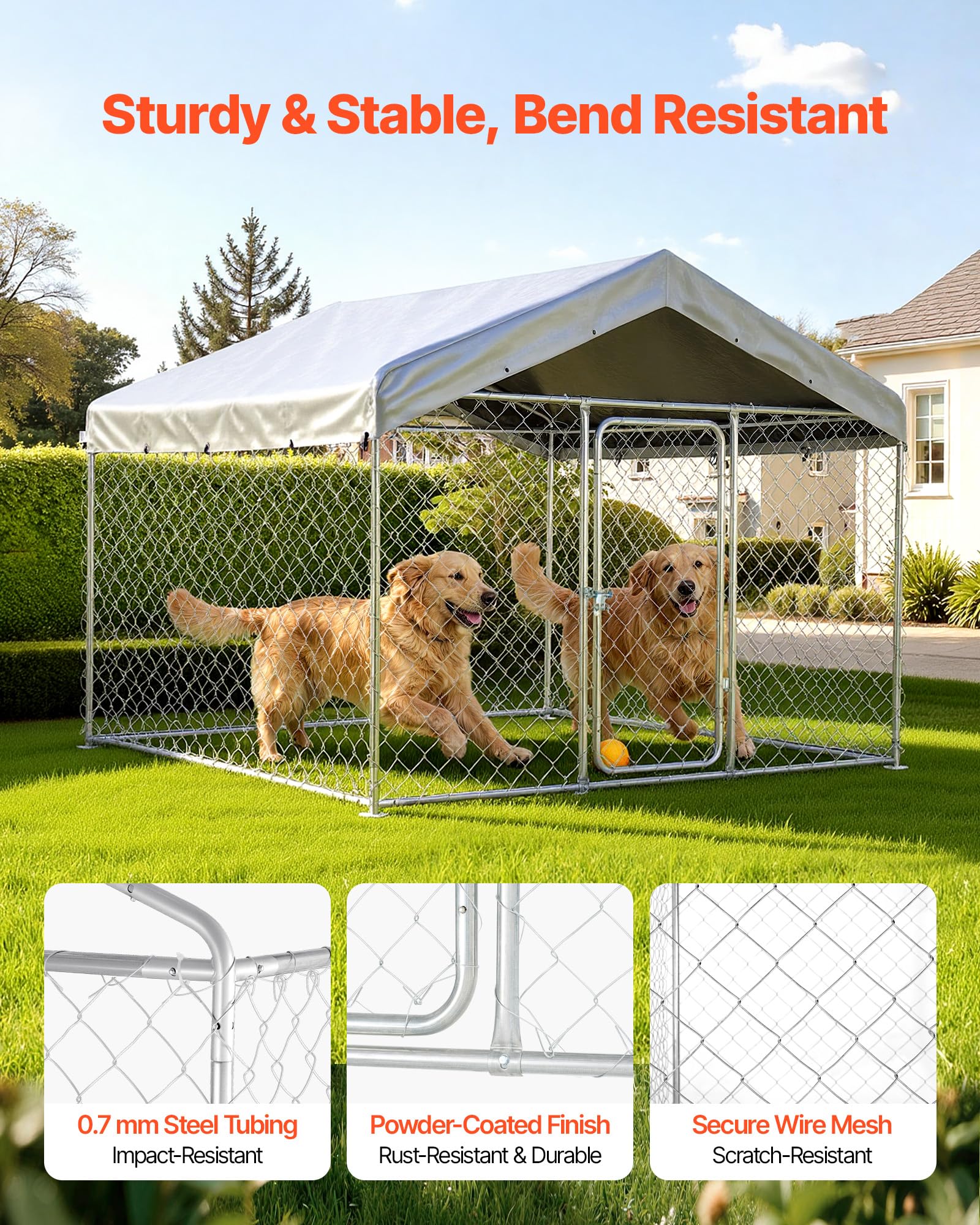 VEVOR Hundezwinger, 2x2x1,6 m, Hundehütte mit Sicherheitsschloss, Outdoor Hundehaus mit UV-Beständiger & Wasserdichter Dachabdeckung, Robuste Hundegehege/Auslauf für Große Hunde